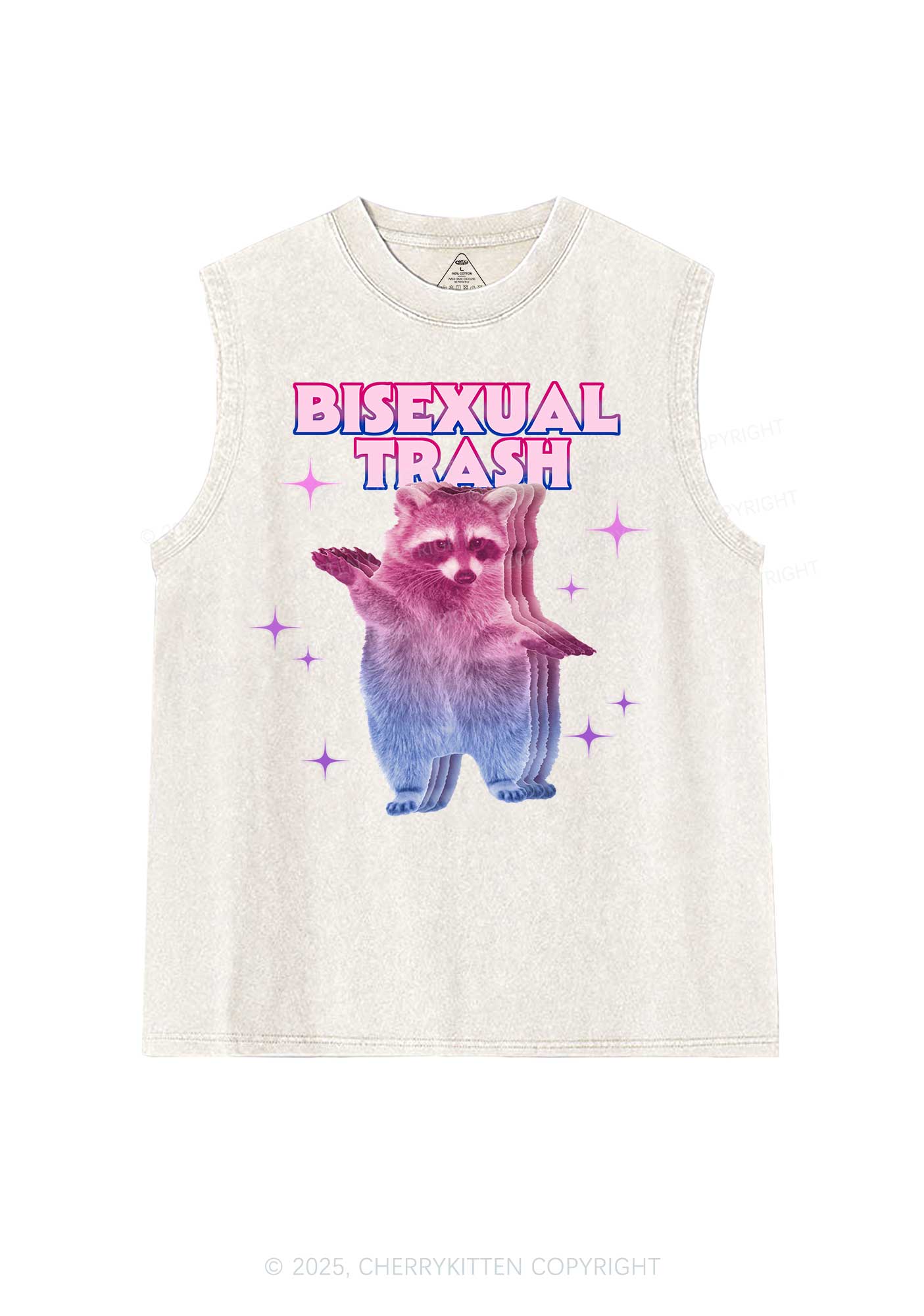 Bisexual Trash Raccoon Pride Y2K Washed Muscle Tank Cherrykitten