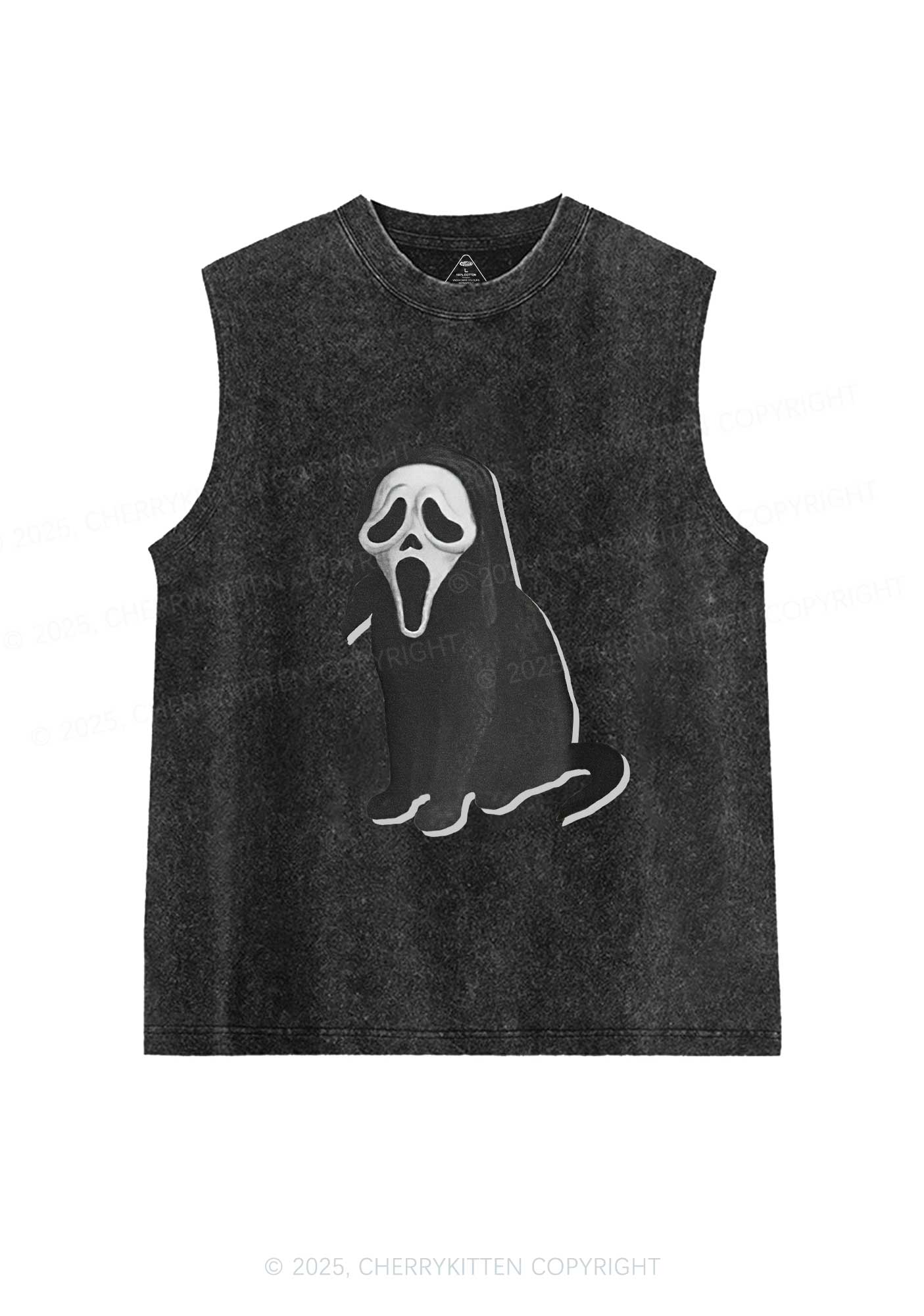Halloween Ghostcat Y2K Washed Muscle Tank Cherrykitten