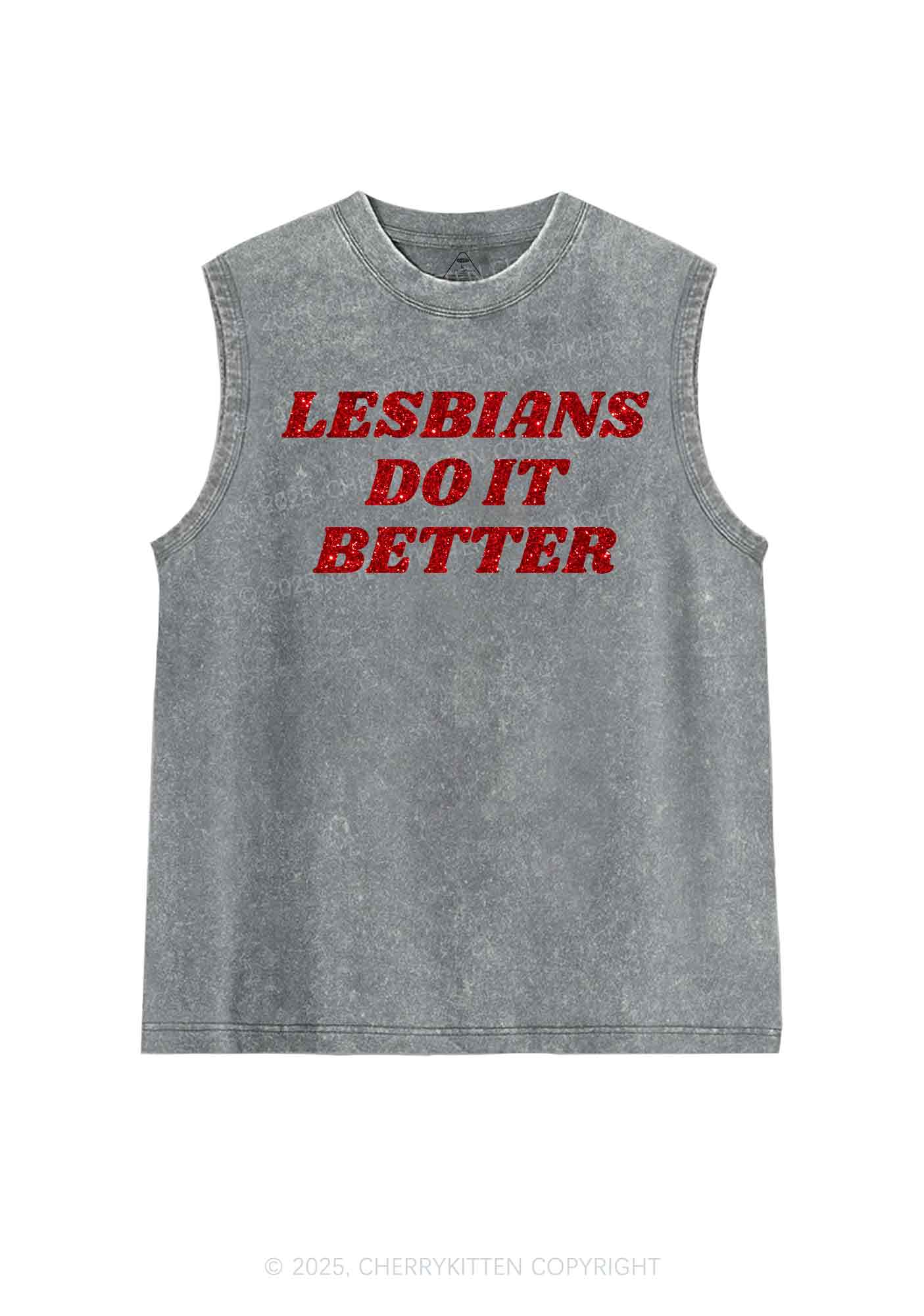 Glitter Lesbians Do It Better Pride Y2K Washed Muscle Tank Cherrykitten