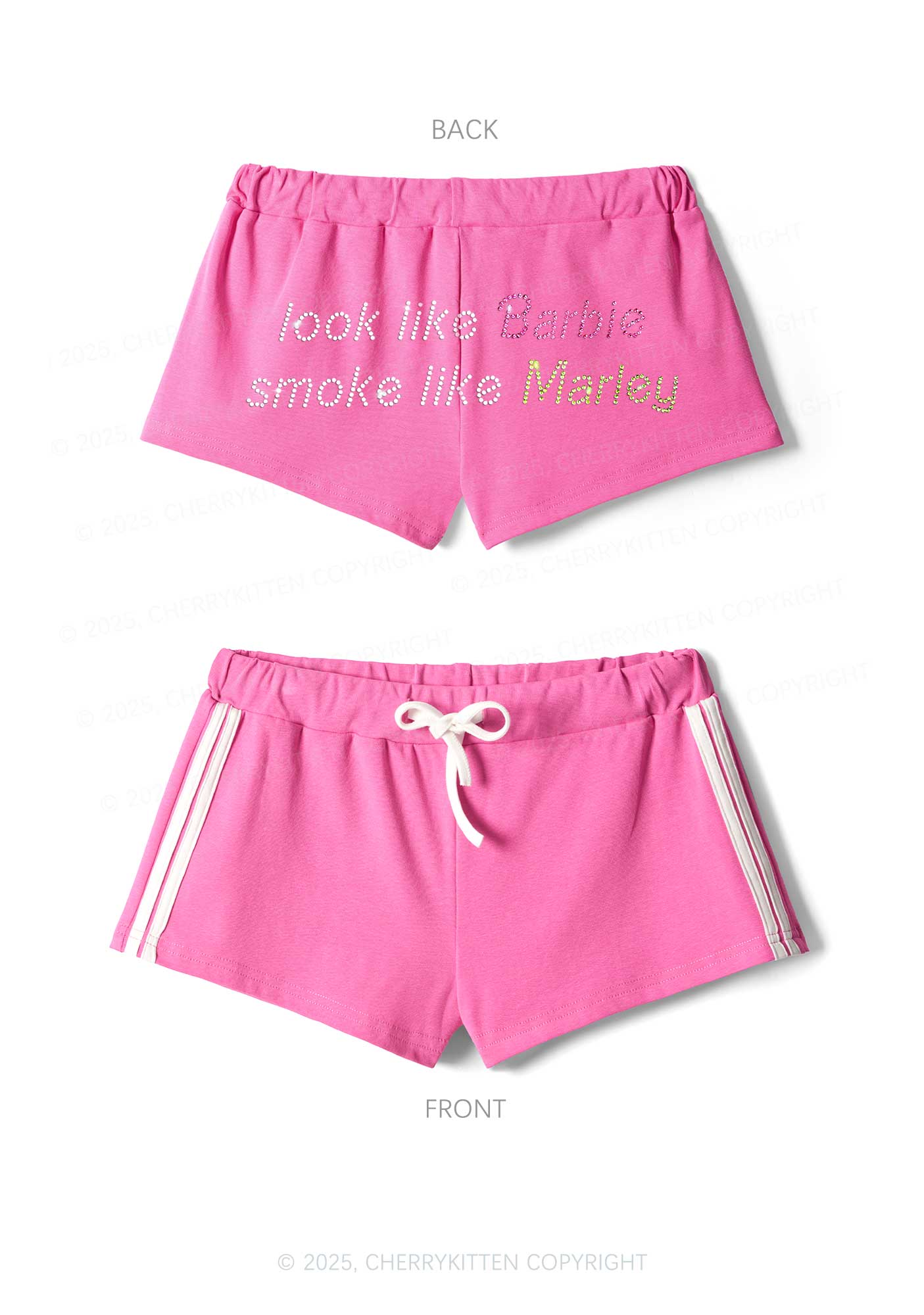 Rhinestone Smoke Like Marley Y2K Drawstring Mini Shorts Cherrykitten