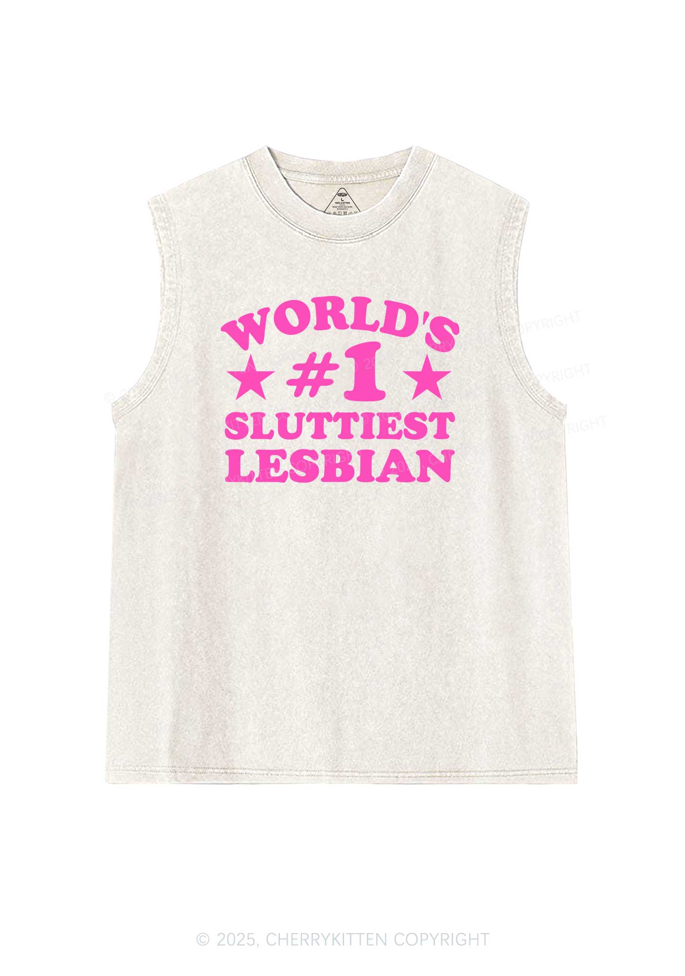 Worlds First Slxttiest Lesbian Pride Y2K Washed Muscle Tank Cherrykitten