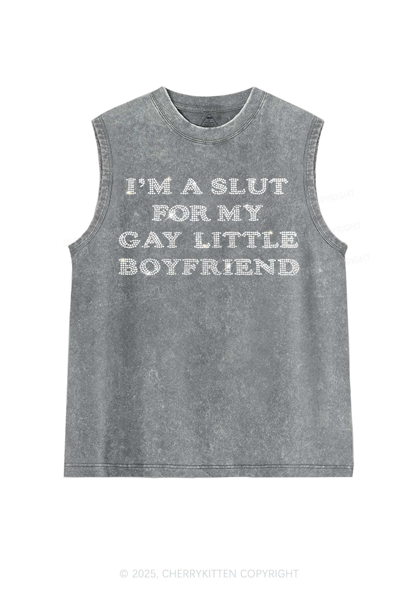 Rhinestone Slxt For My Gay BF Pride Y2K Washed Muscle Tank Cherrykitten