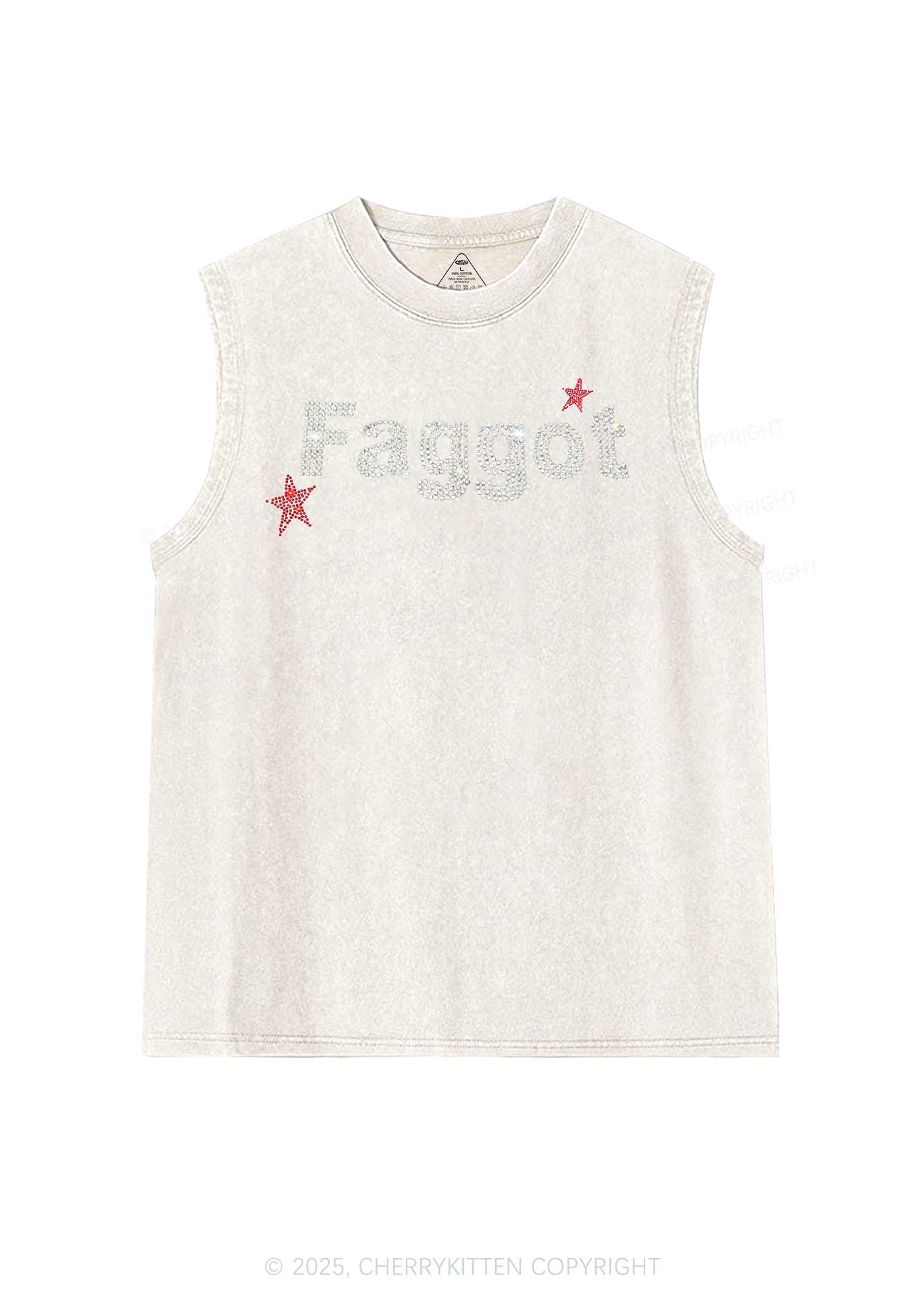Rhinestone Faggot Pride Y2K Washed Muscle Tank Cherrykitten