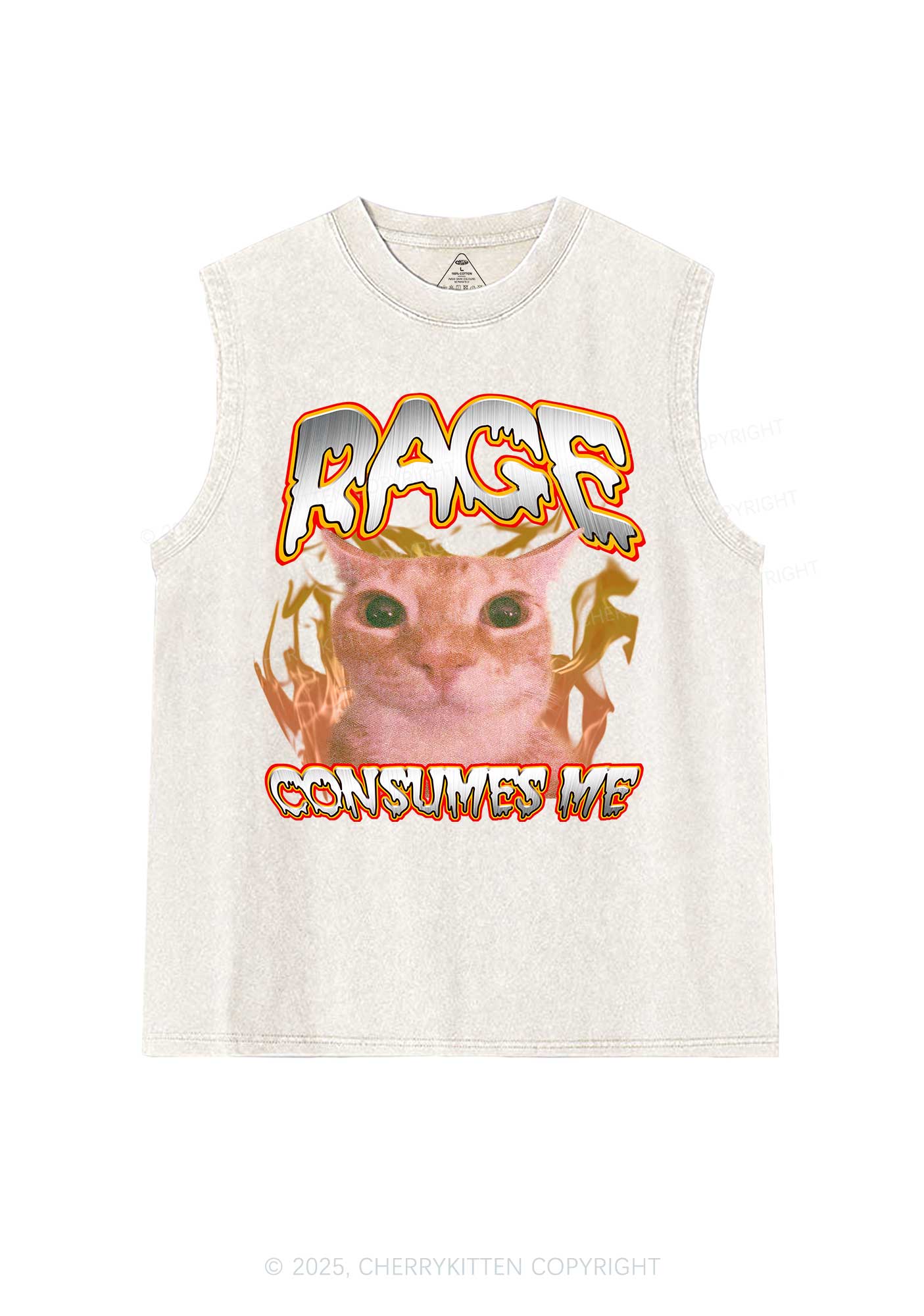 Rage Consumes Me Cat Y2K Washed Muscle Tank Cherrykitten