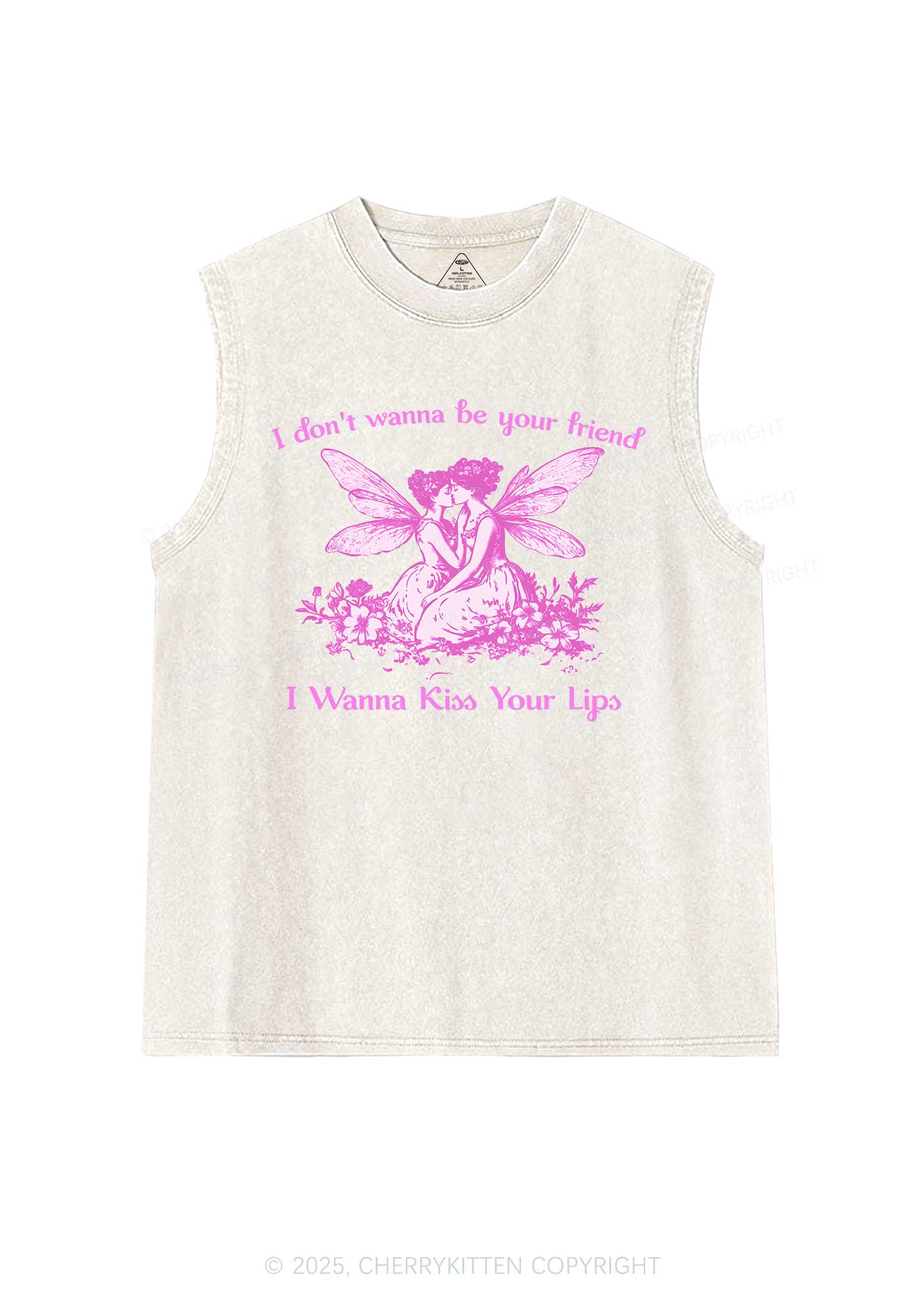 I Wanna Kiss Your Lips Pride Y2K Washed Muscle Tank Cherrykitten