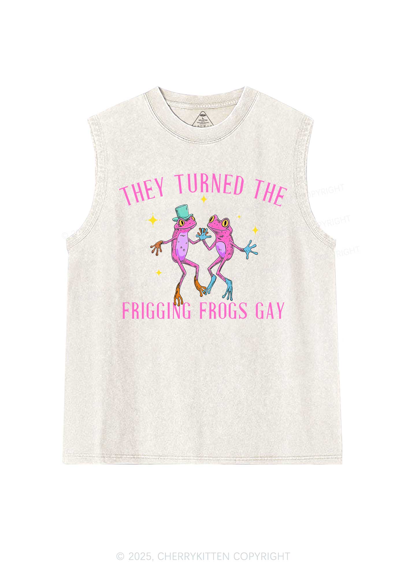 Frogs Gay Pride Y2K Washed Muscle Tank Cherrykitten