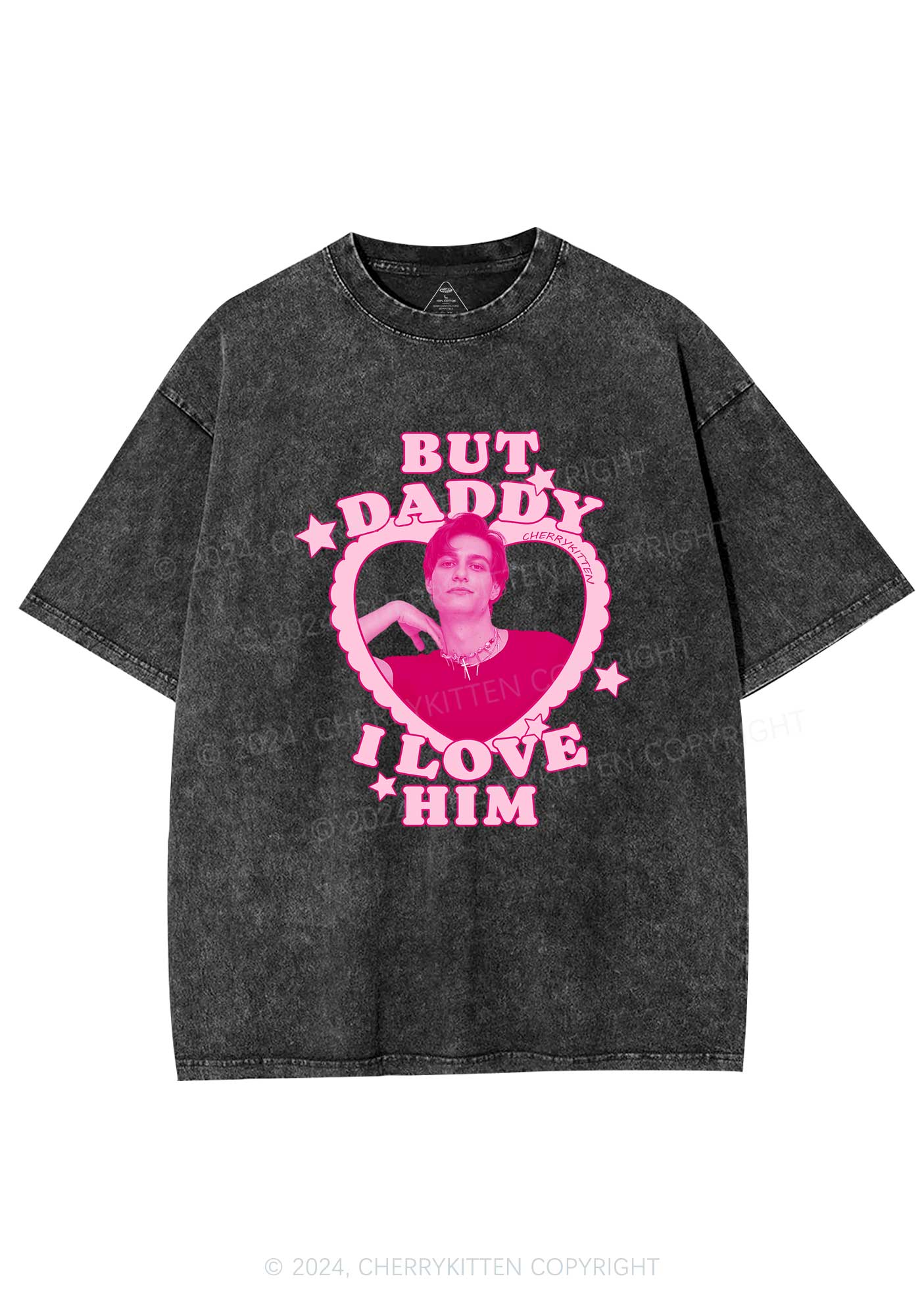 Custom I Love Him Photo Y2K Valentine's Day Washed Tee Cherrykitten
