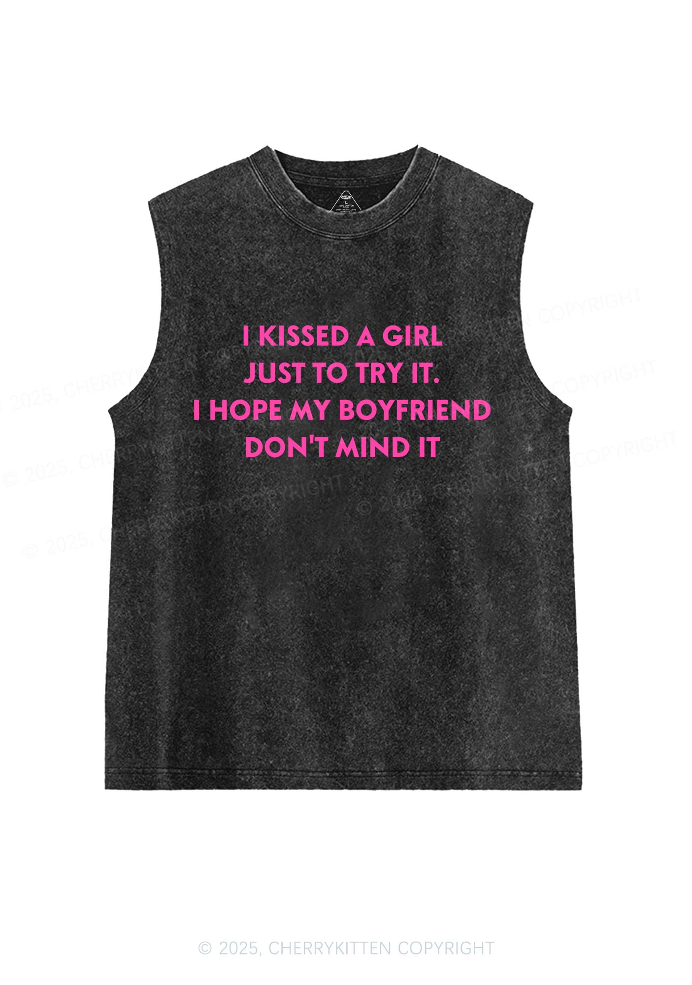 I Just Kissed A Girl Pride Y2K Washed Muscle Tank Cherrykitten