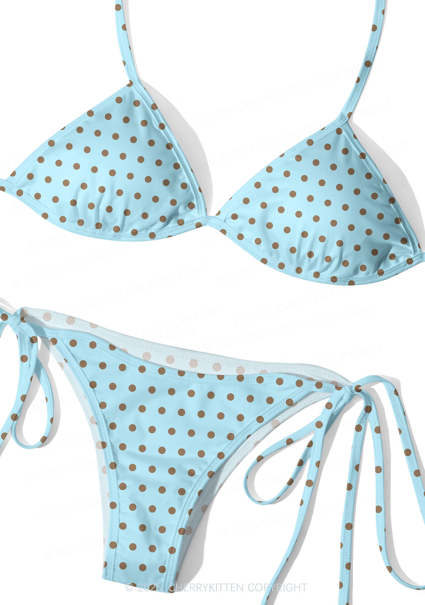 Blue And Brown Dots Y2K Print Bikini Set Cherrykitten