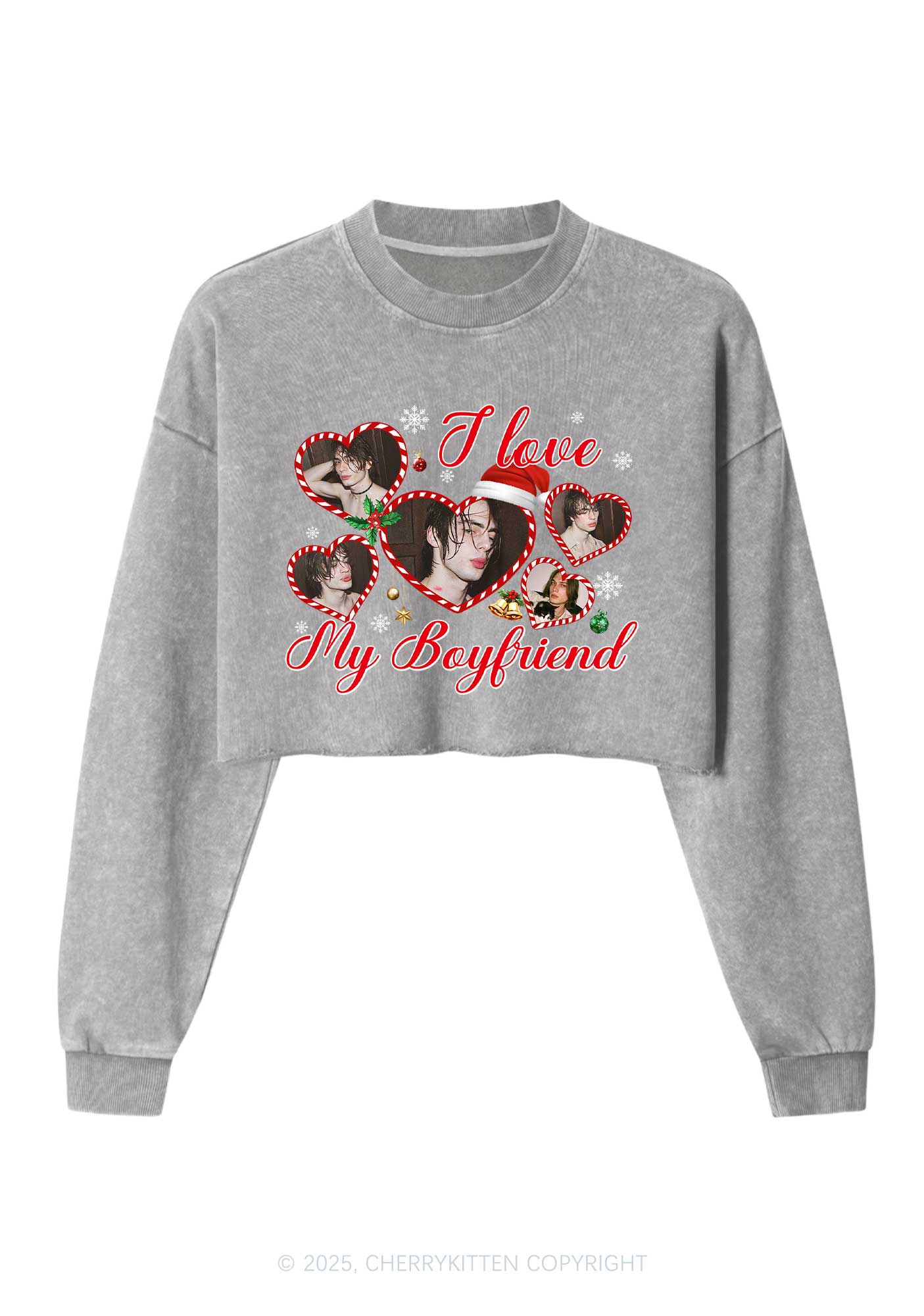 Custom Christmas I Love My GF Y2K Crop Washed Sweatshirts Cherrykitten
