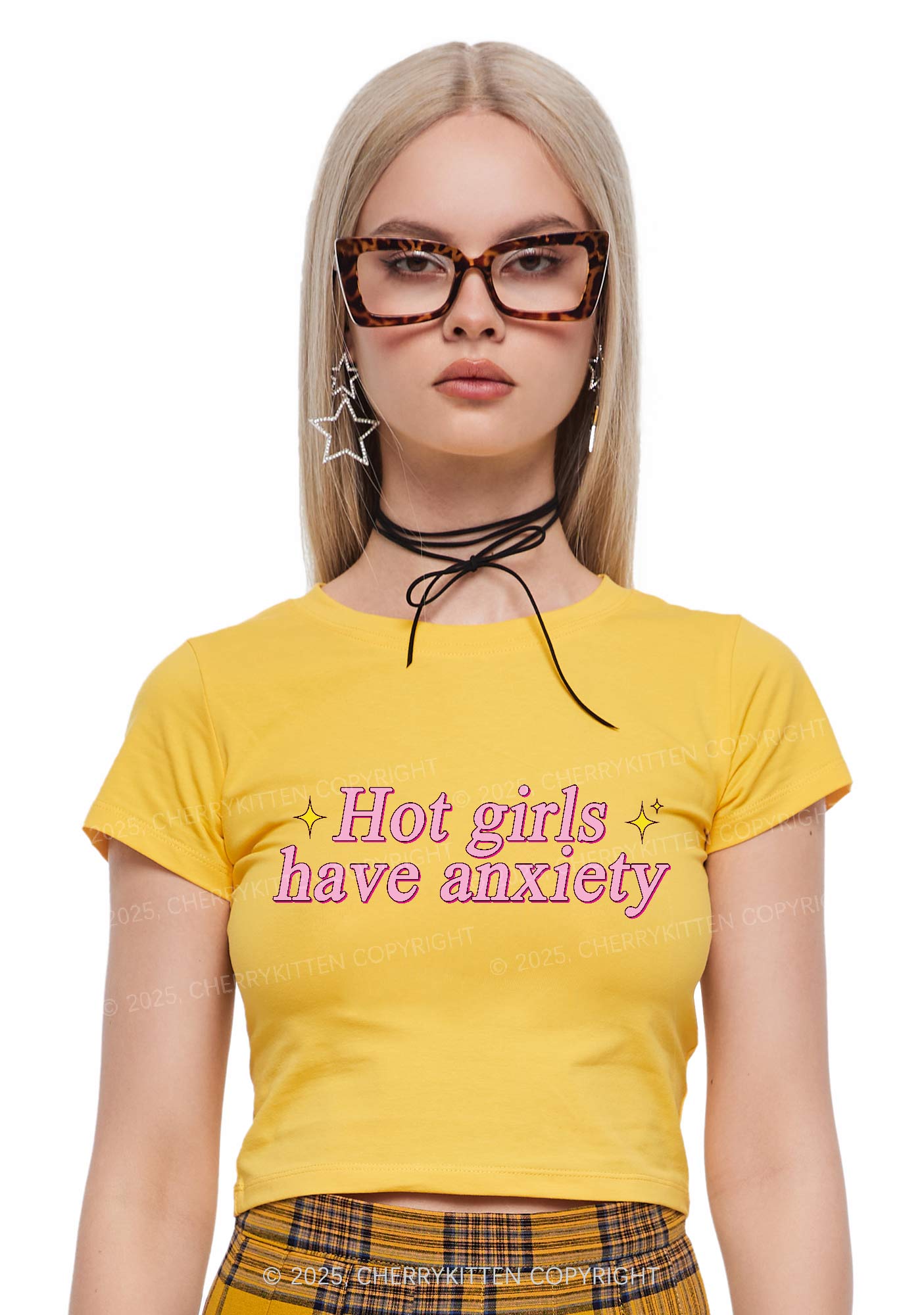 Hot Girls Anxiety Y2K Baby Tee Cherrykitten