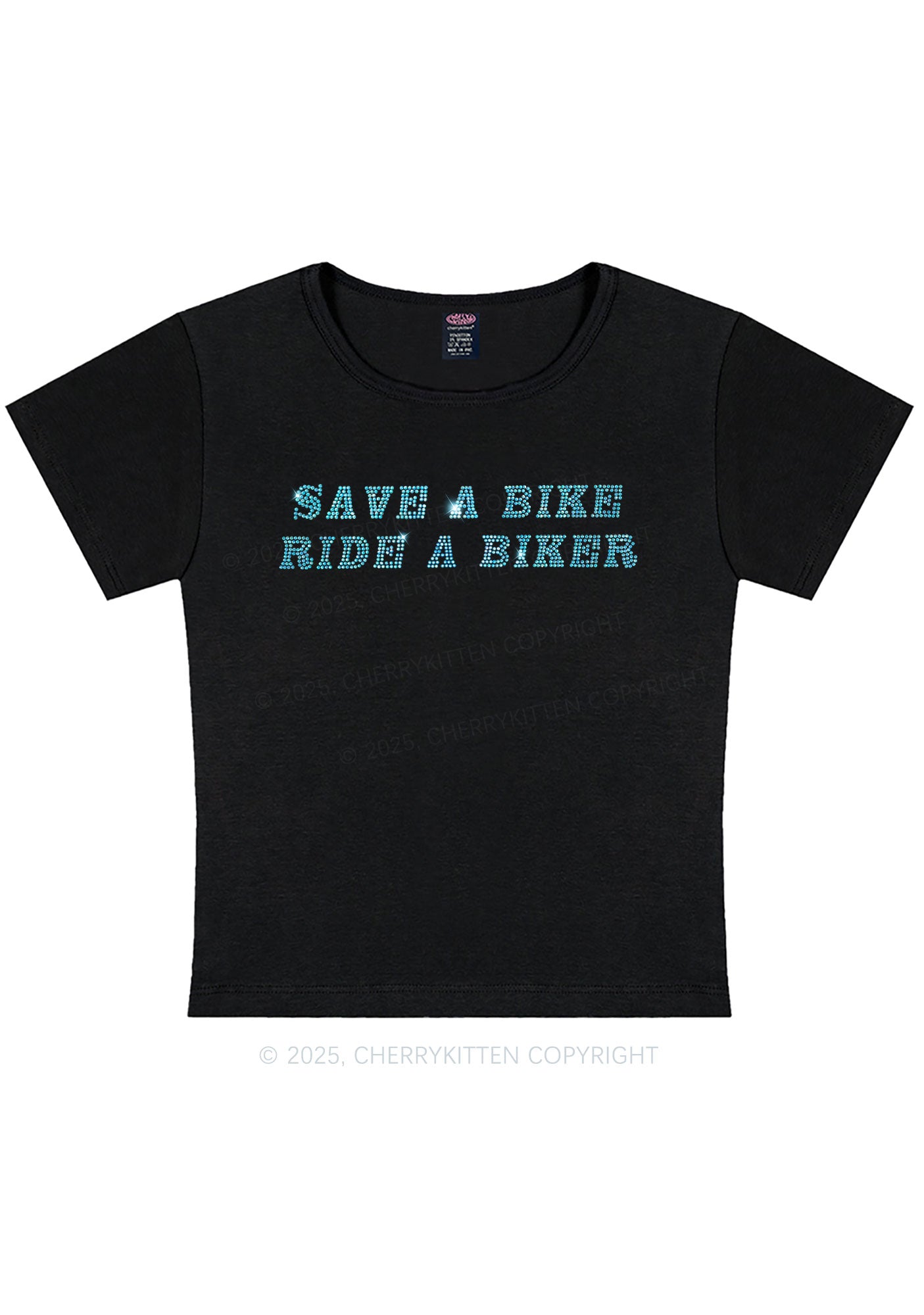 Rhinestone Save Bike Ride Biker Y2K Baby Tee Cherrykitten