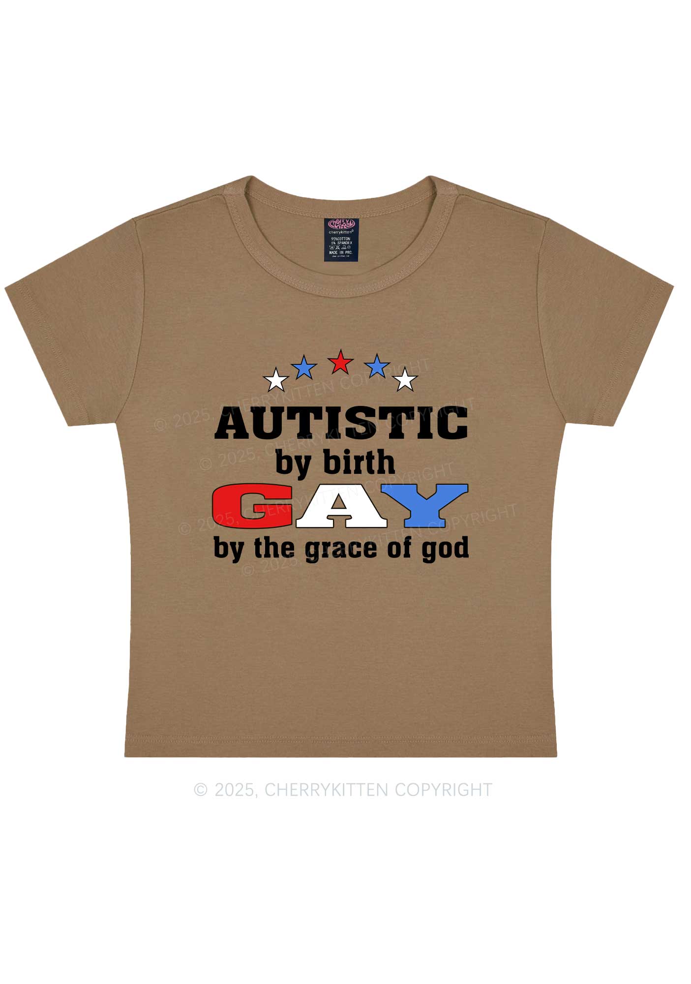 Autistic By Birth Gay Pride Y2K Baby Tee Cherrykitten