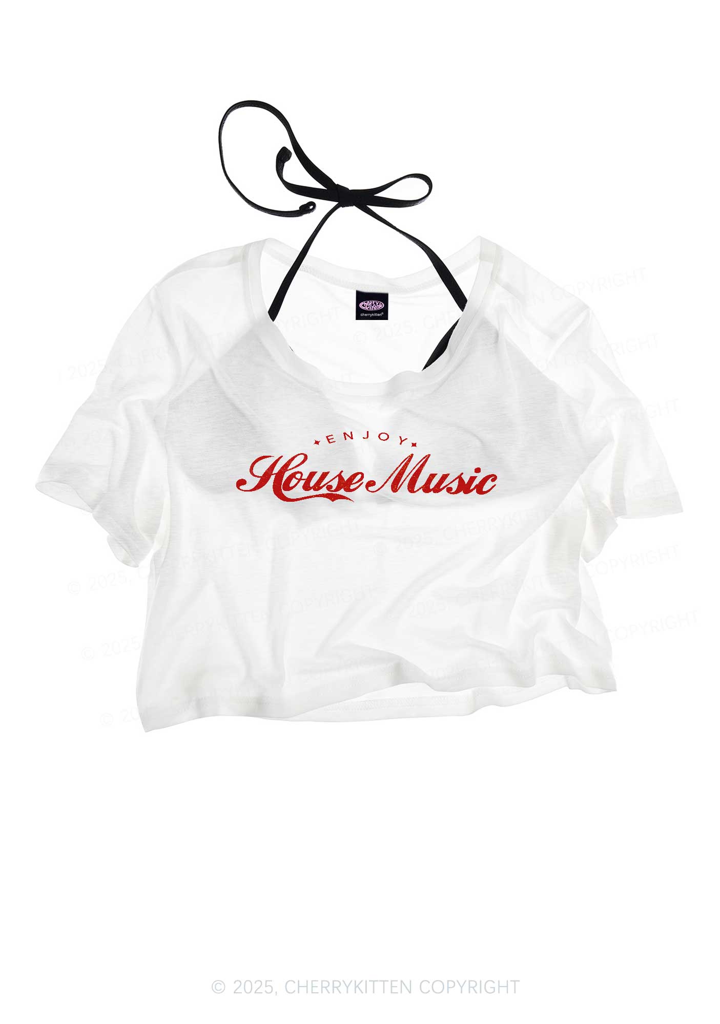 Enjoy House Music Y2K Sheer Crop Tee Cherrykitten