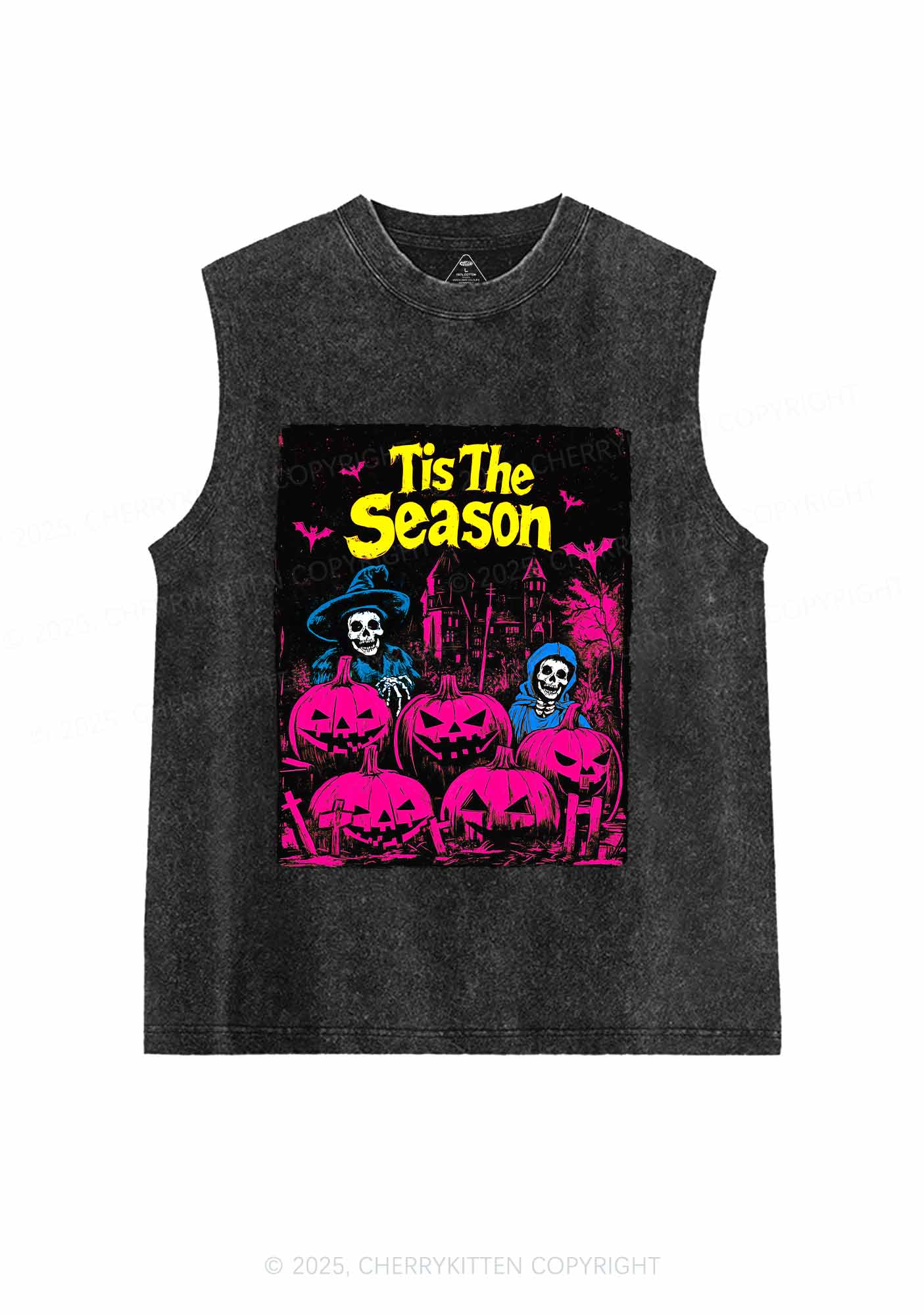 Halloween Tis The Season Skull Y2K Washed Muscle Tank Cherrykitten