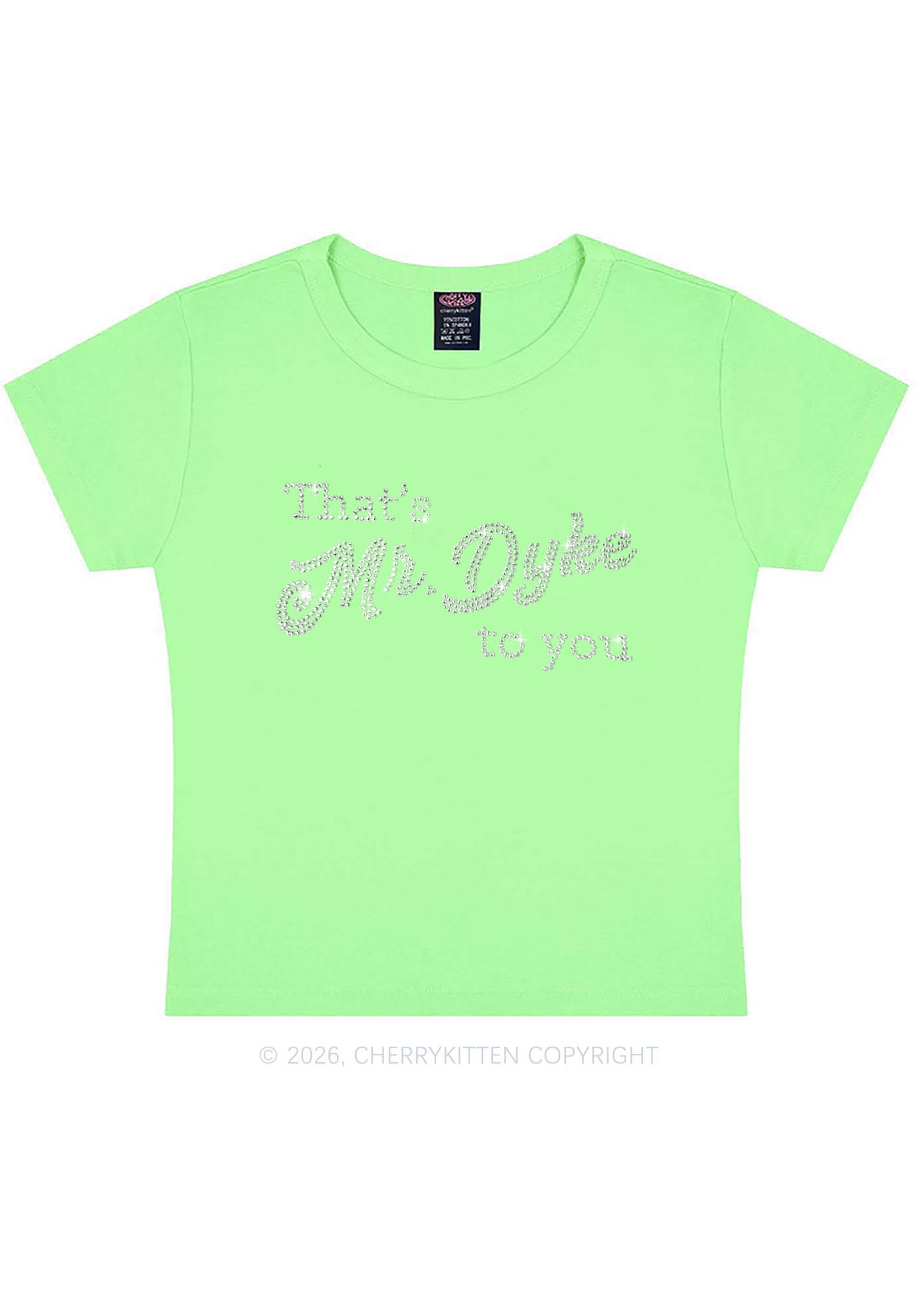 Rhinestone Thats Mr Dyke To You Pride Y2K Baby Tee Cherrykitten