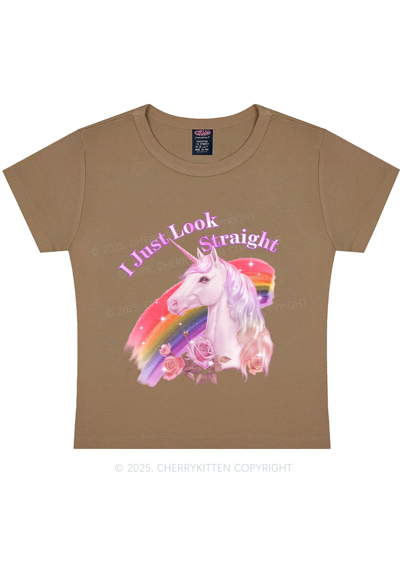 Look Straight Unicorn Pride Y2K Baby Tee Cherrykitten