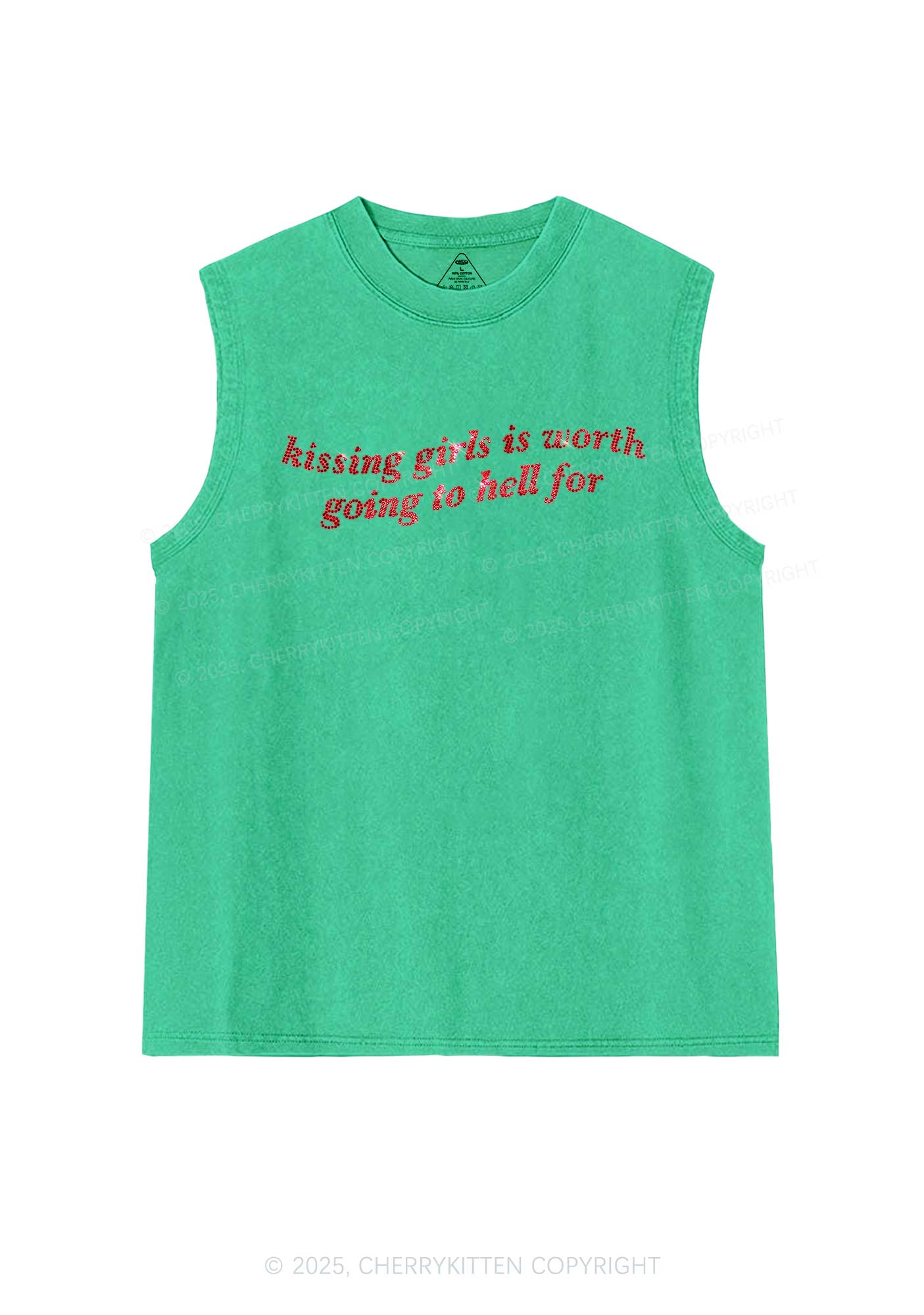 Rhinestone Kissing Girls is Worth Pride Y2K Washed Muscle Tank Cherrykitten