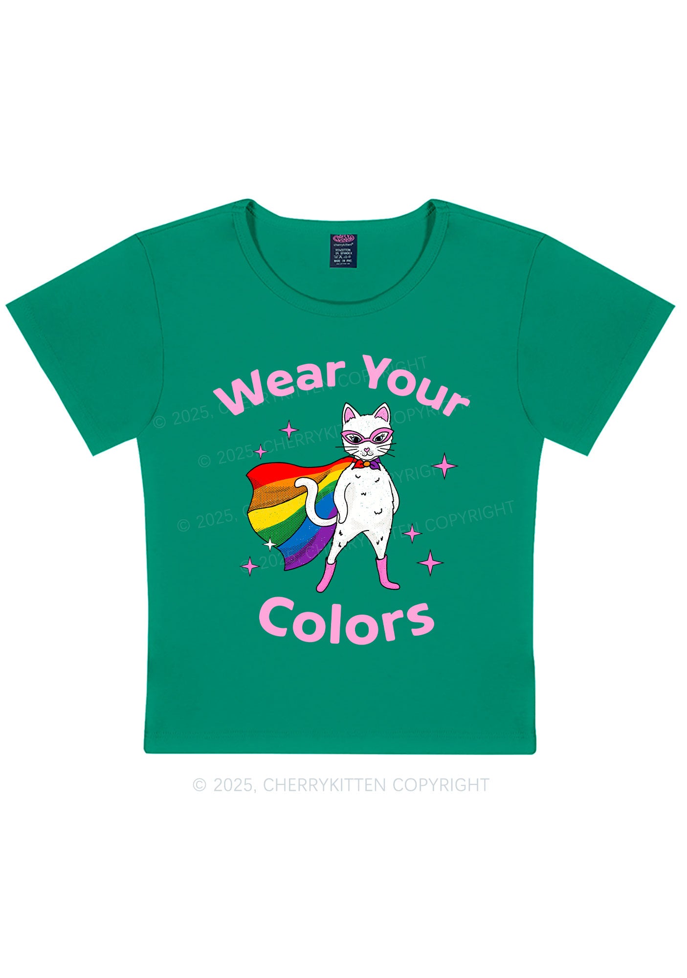 Pride Flag Cat Y2K Baby Tee Cherrykitten