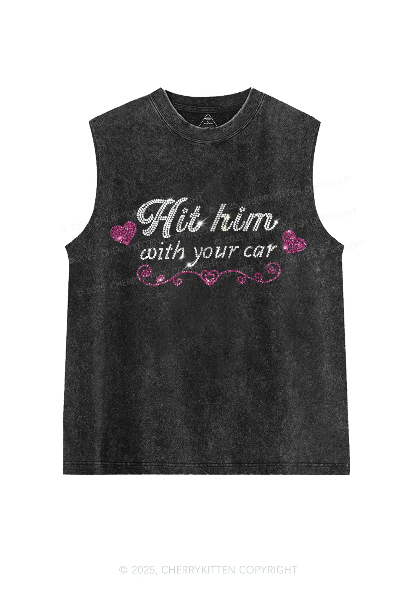 Rhinestone Hit Him Y2K Washed Muscle Tank Cherrykitten