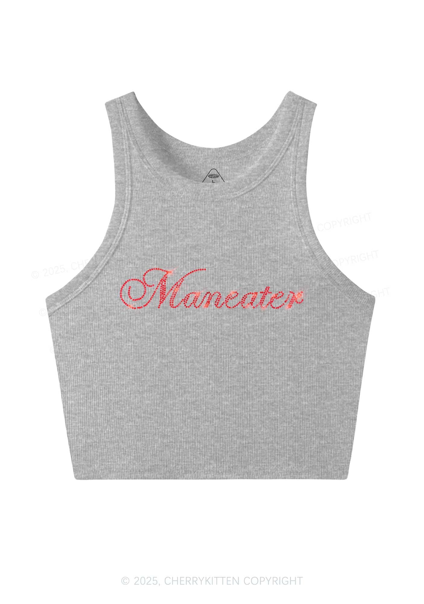 Rhinestone Maneater Y2K Crop Tank Top Cherrykitten