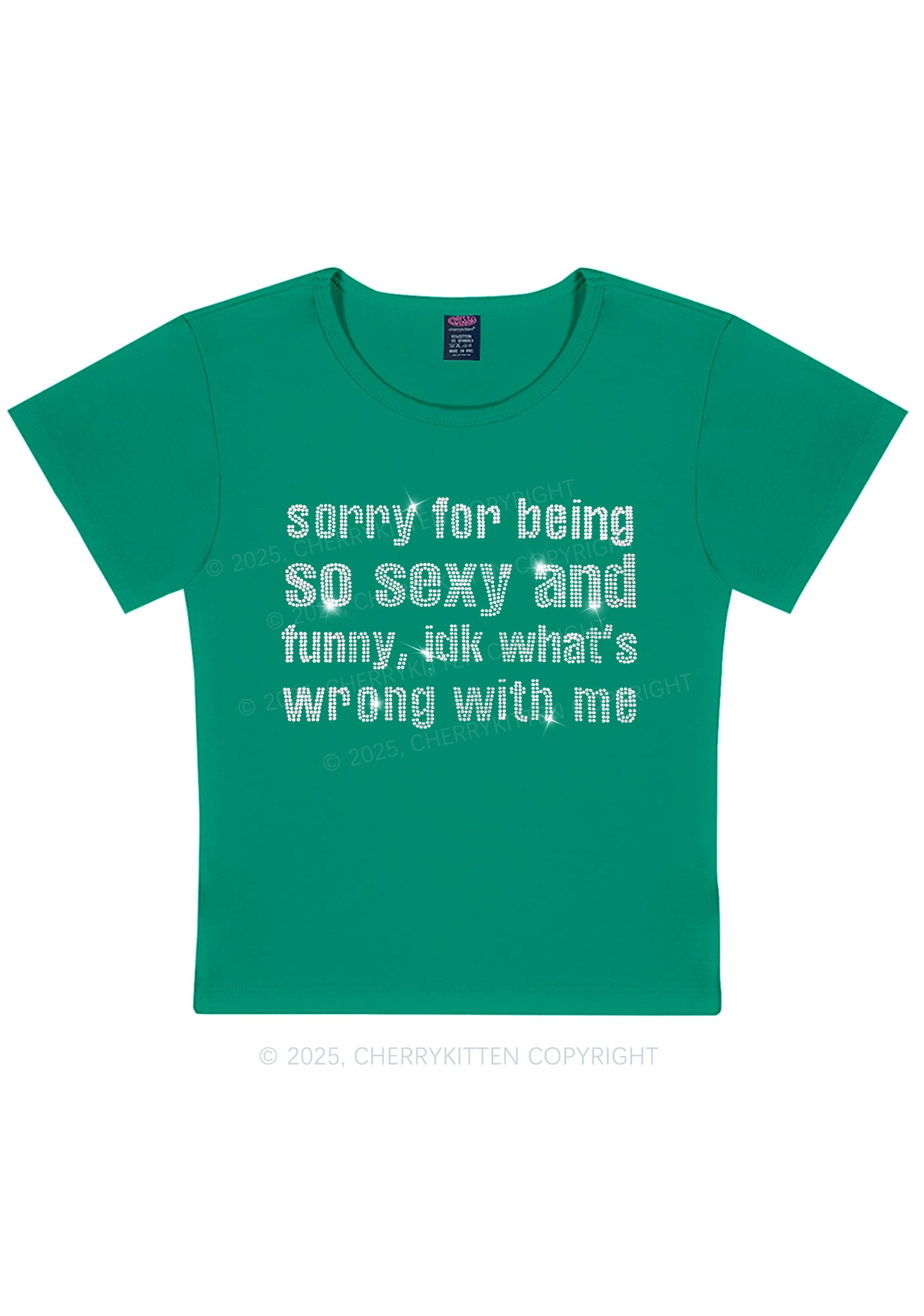 Rhinestone Sorry For Being So Funny Y2K Baby Tee Cherrykitten