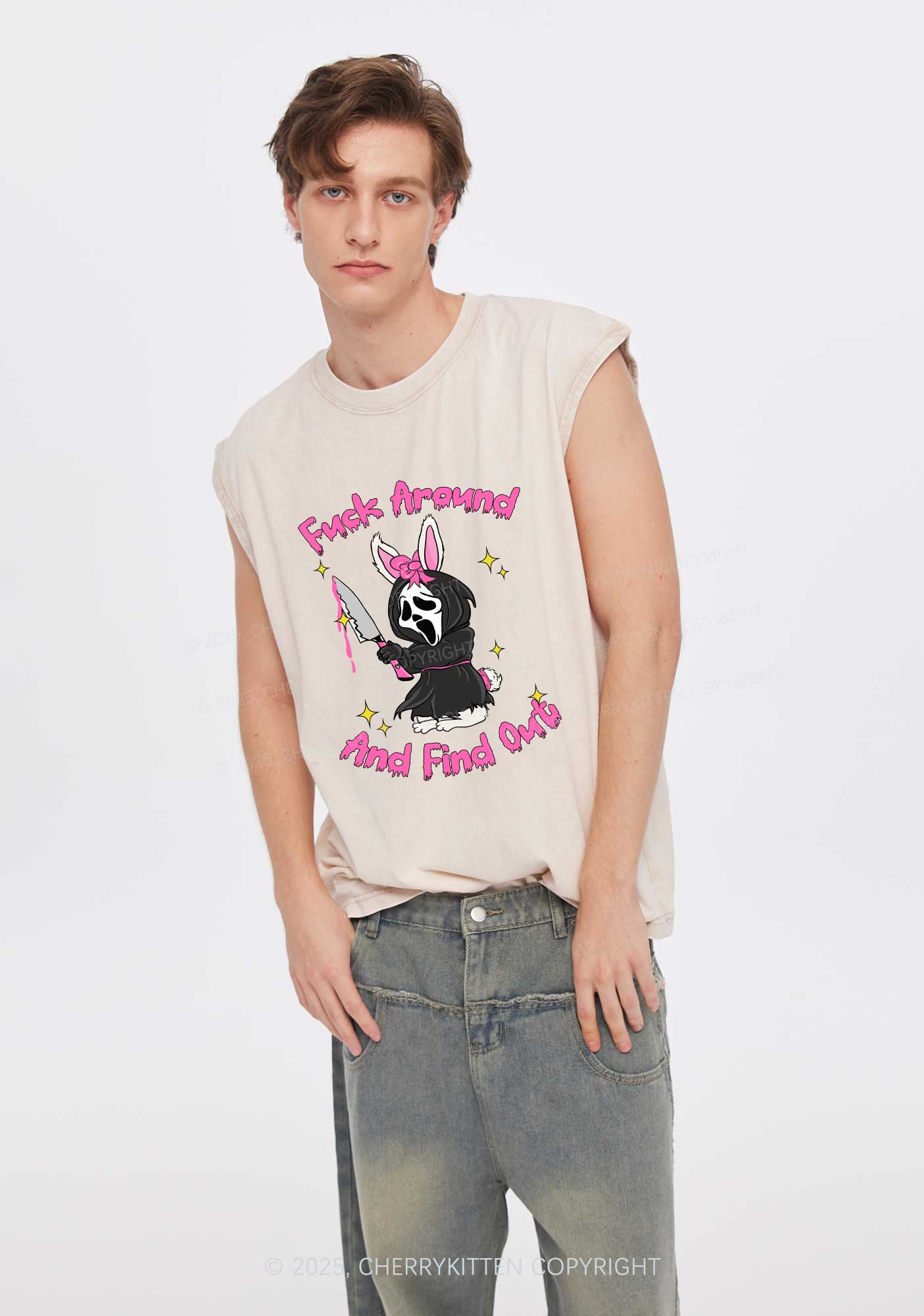 Halloween Fxxk Around Find Out Y2K Washed Muscle Tank Cherrykitten