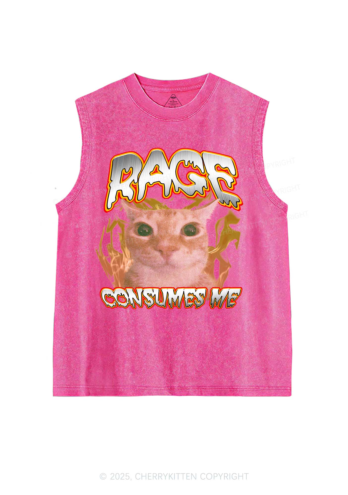 Rage Consumes Me Cat Y2K Washed Muscle Tank Cherrykitten