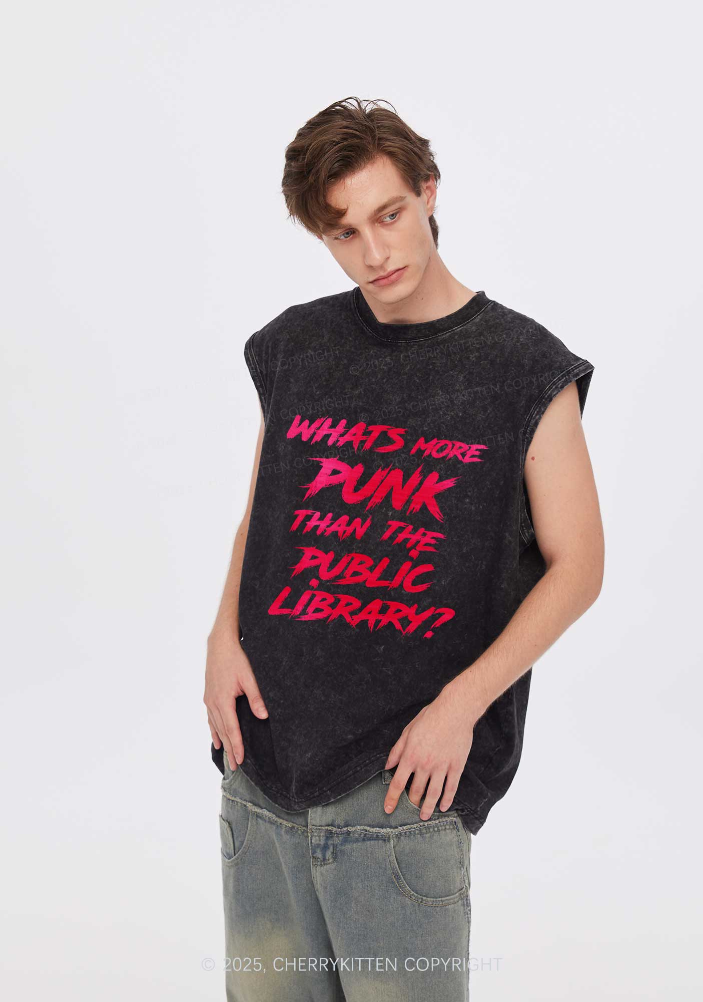 Punk Than Public Library Y2K Washed Muscle Tank Cherrykitten