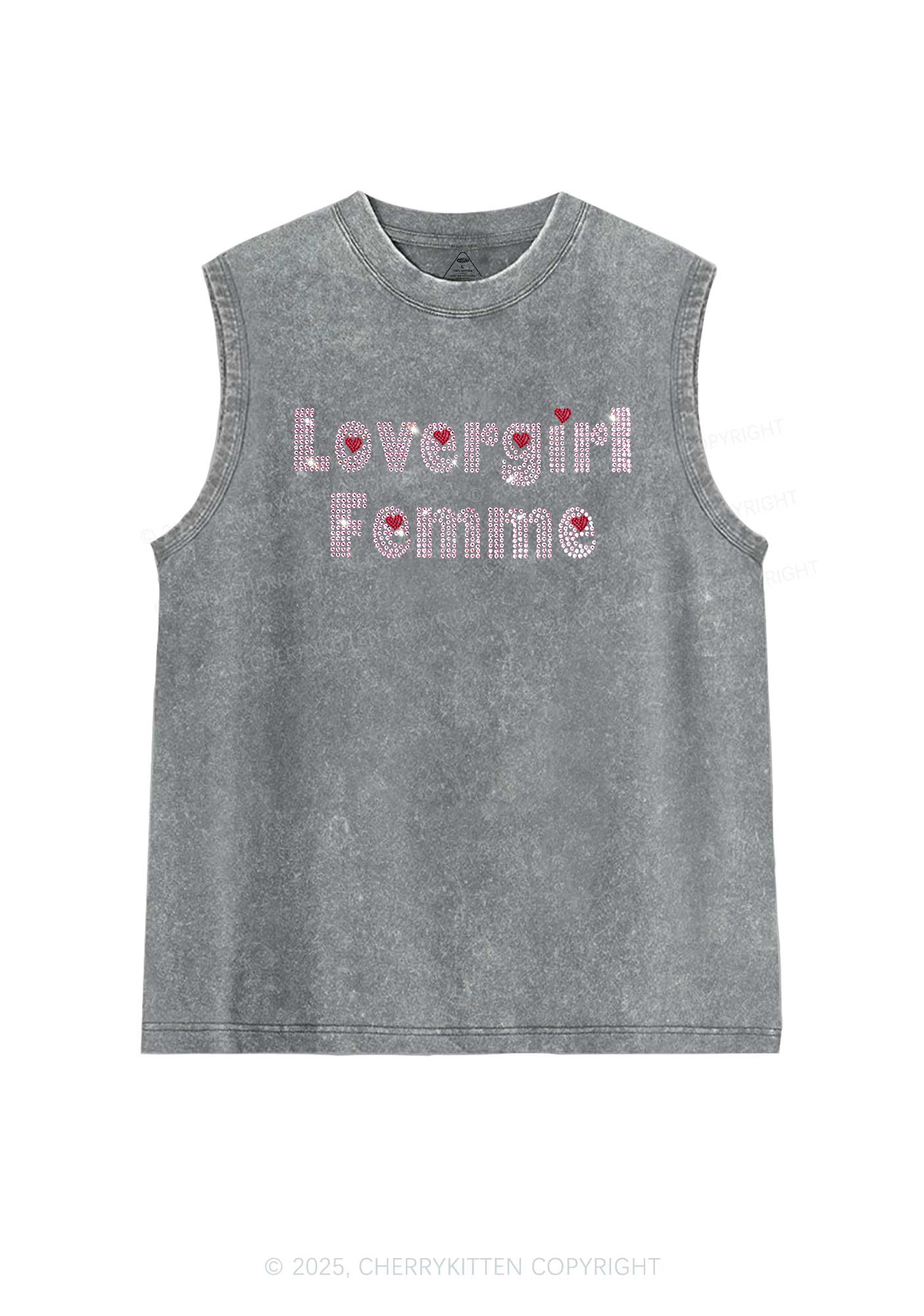 Rhinestone Lovergirl Femme Y2K Washed Muscle Tank Cherrykitten