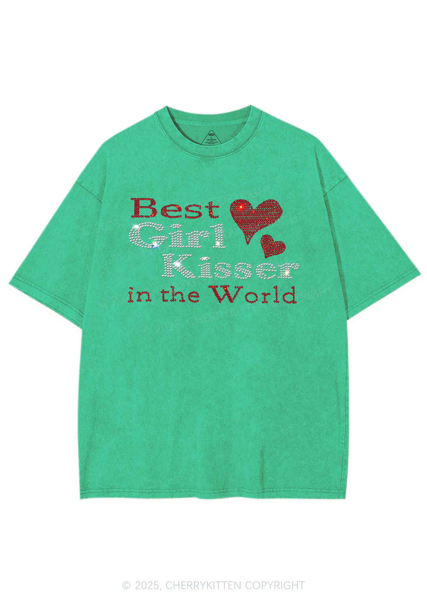 Rhinestone Best Girl Kisser Pride Y2K Shirts Washed Tee Cherrykitten