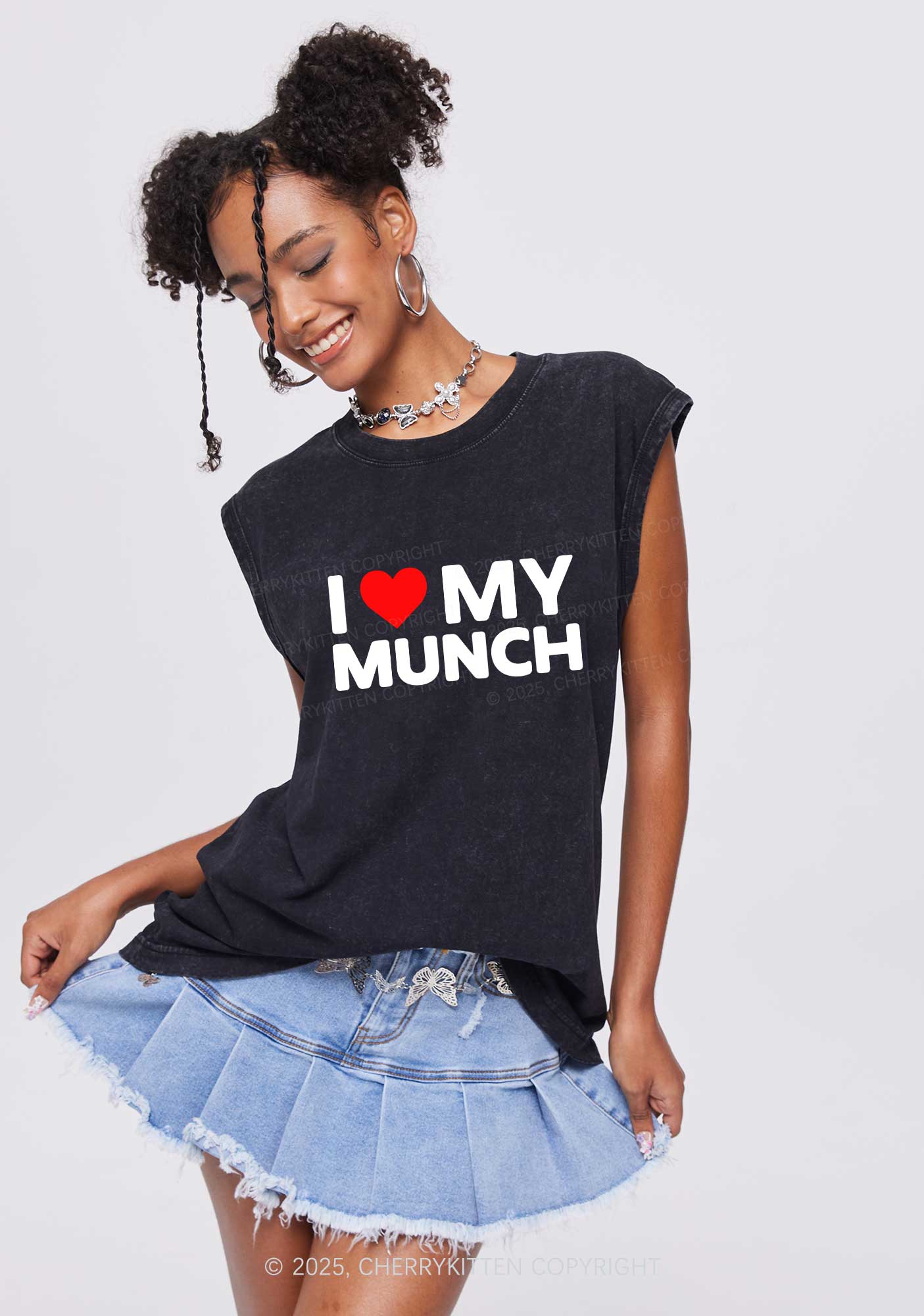 I Love My Munch Y2K Washed Muscle Tank Cherrykitten