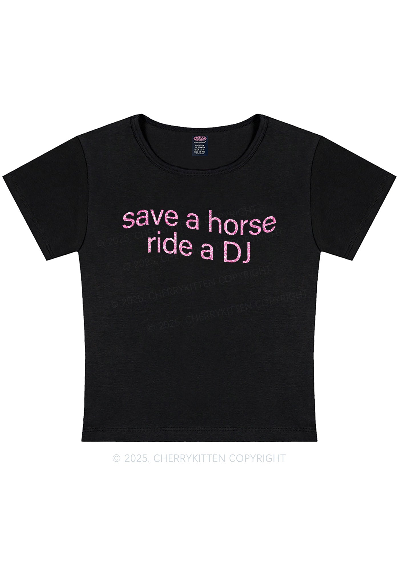 Glitter Ride A DJ Y2K Baby Tee Cherrykitten