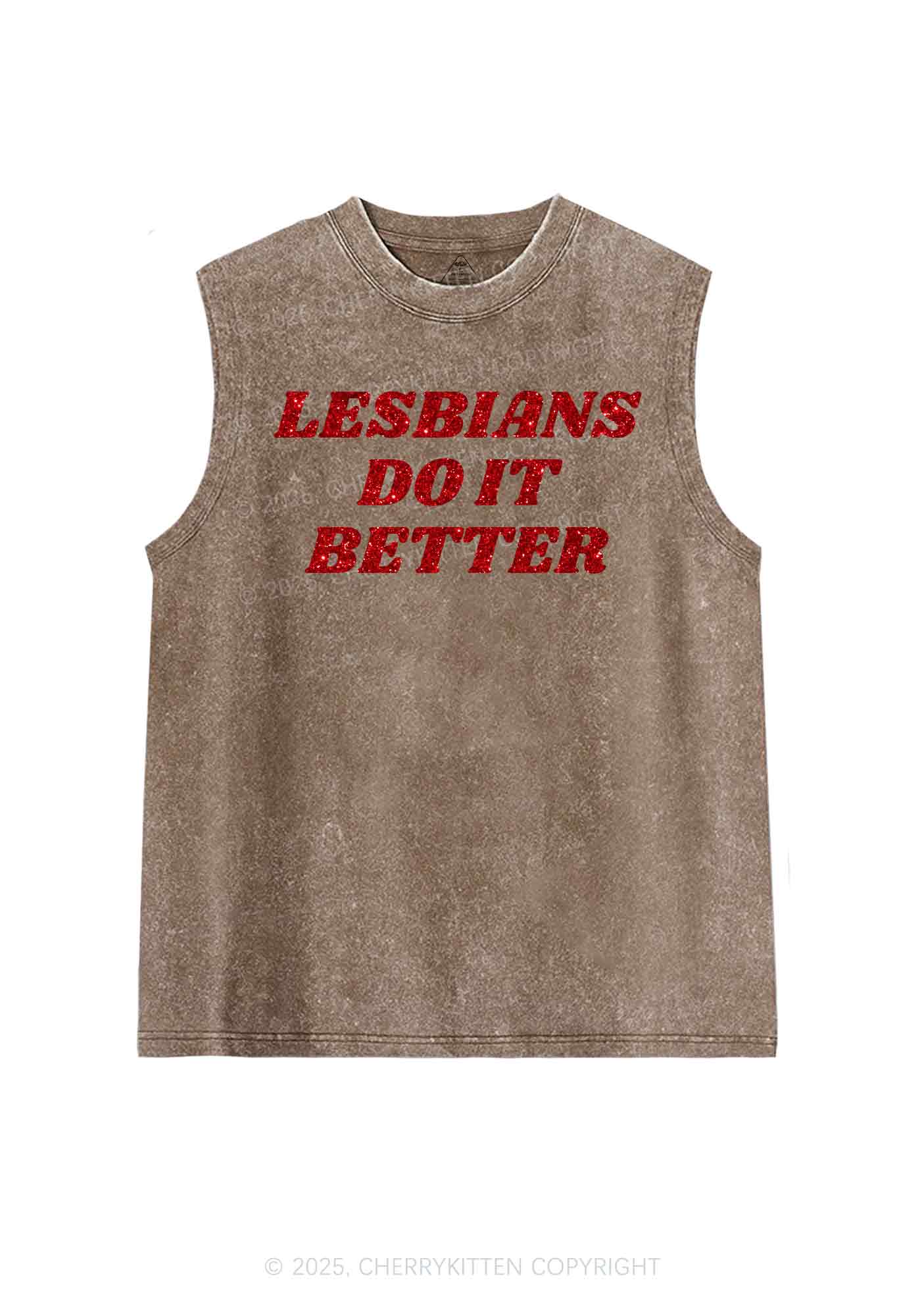 Glitter Lesbians Do It Better Pride Y2K Washed Muscle Tank Cherrykitten