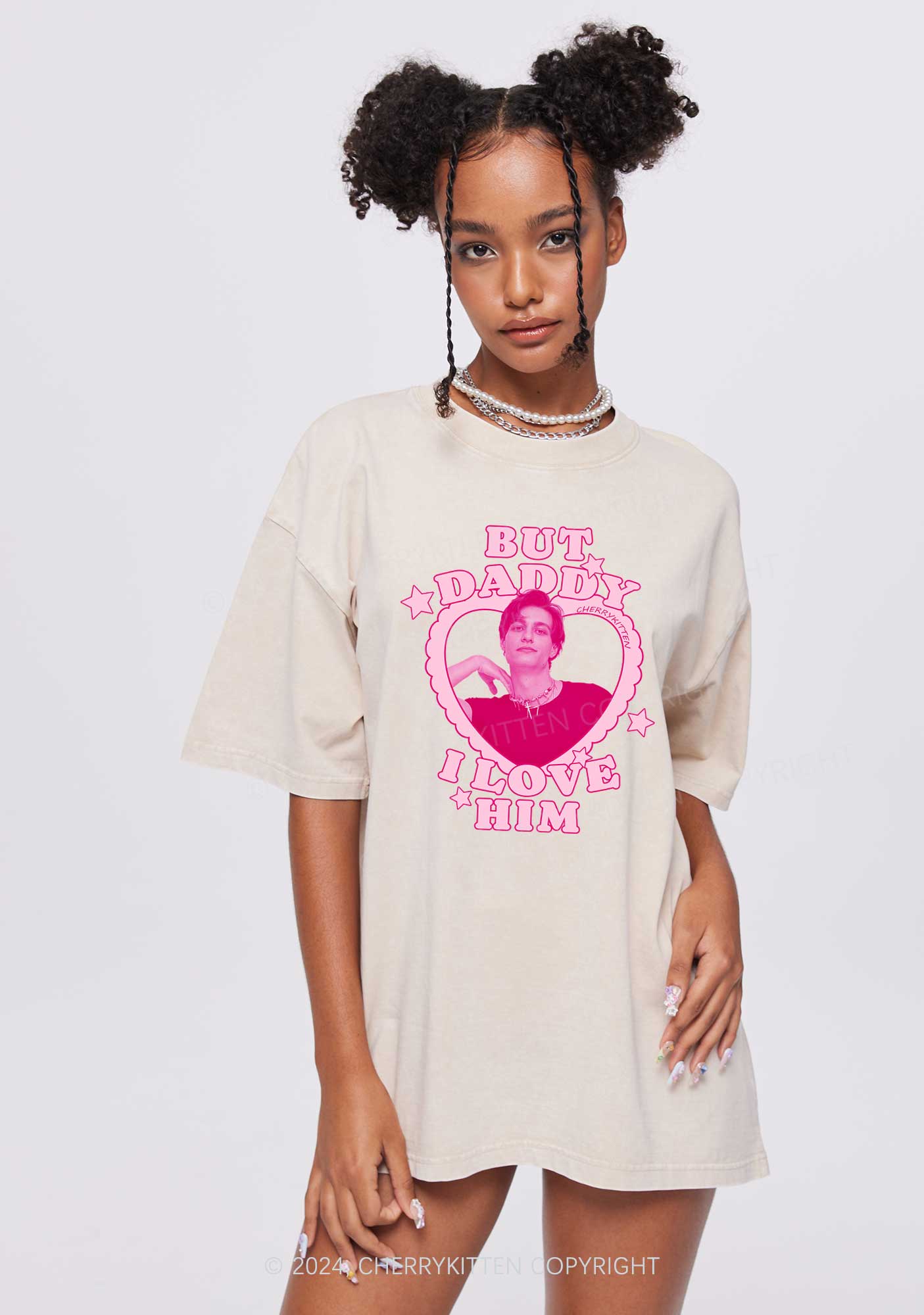 Custom I Love Him Photo Y2K Valentine's Day Washed Tee Cherrykitten