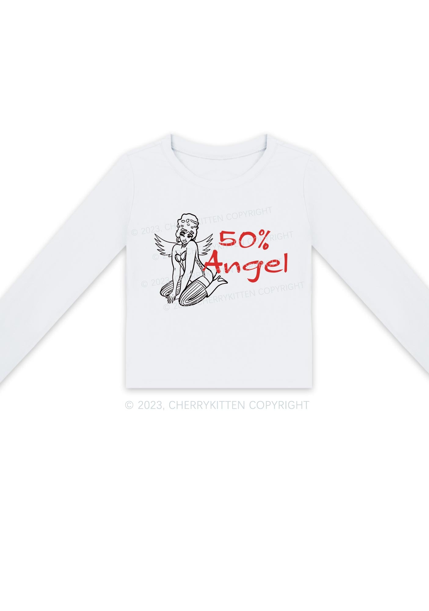 Fifty Percent Angel Y2K Long Sleeve Crop Top Cherrykitten