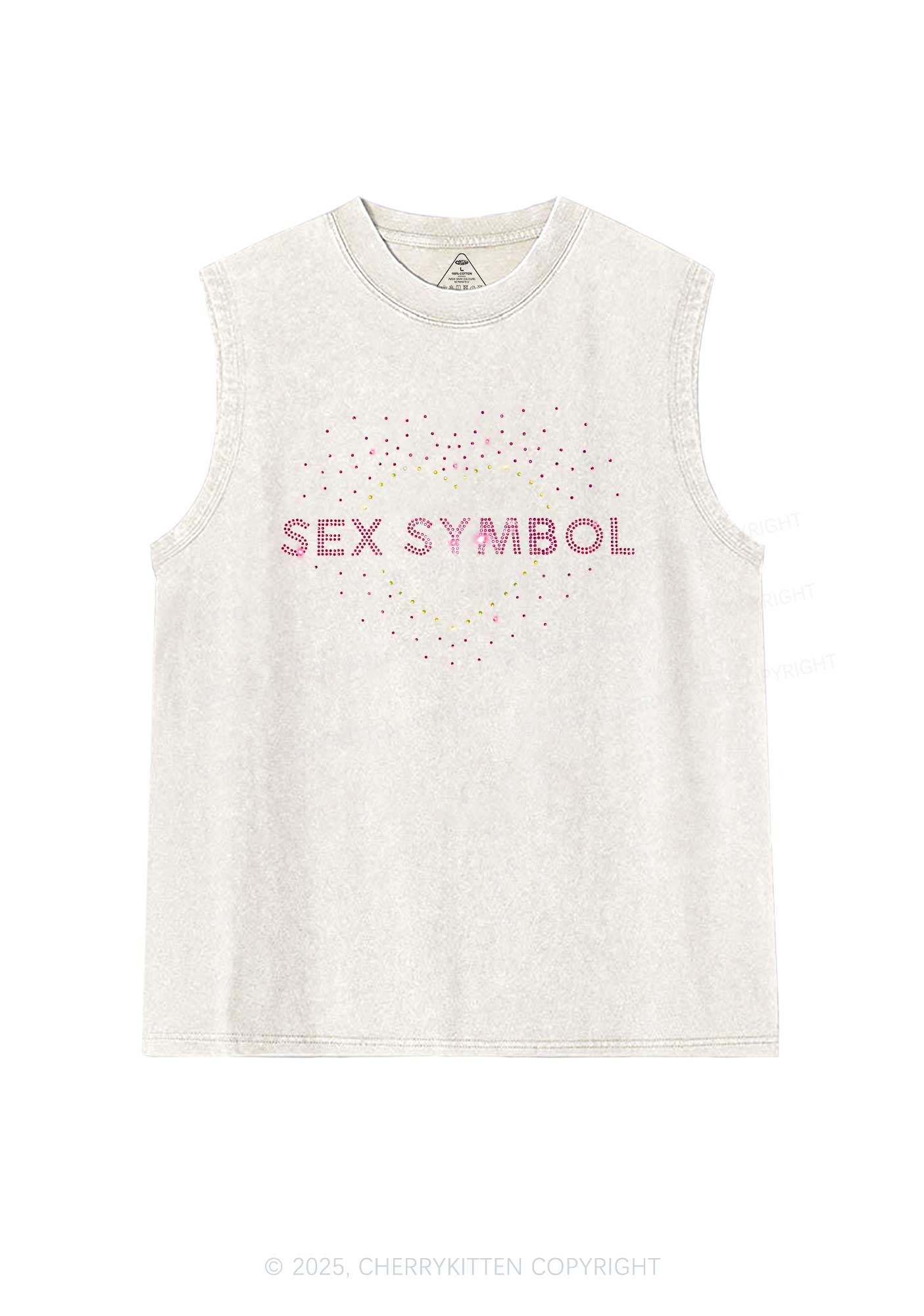 Rhinestone Sx Symbol Y2K Washed Muscle Tank Cherrykitten