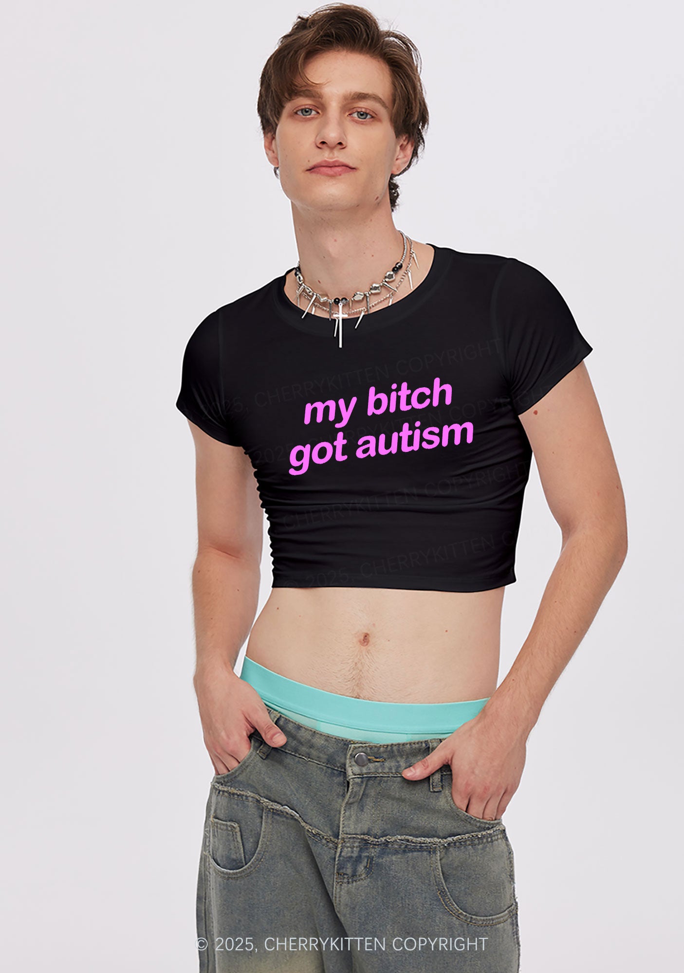 My Bxxch Got Autism Y2K Baby Tee Cherrykitten