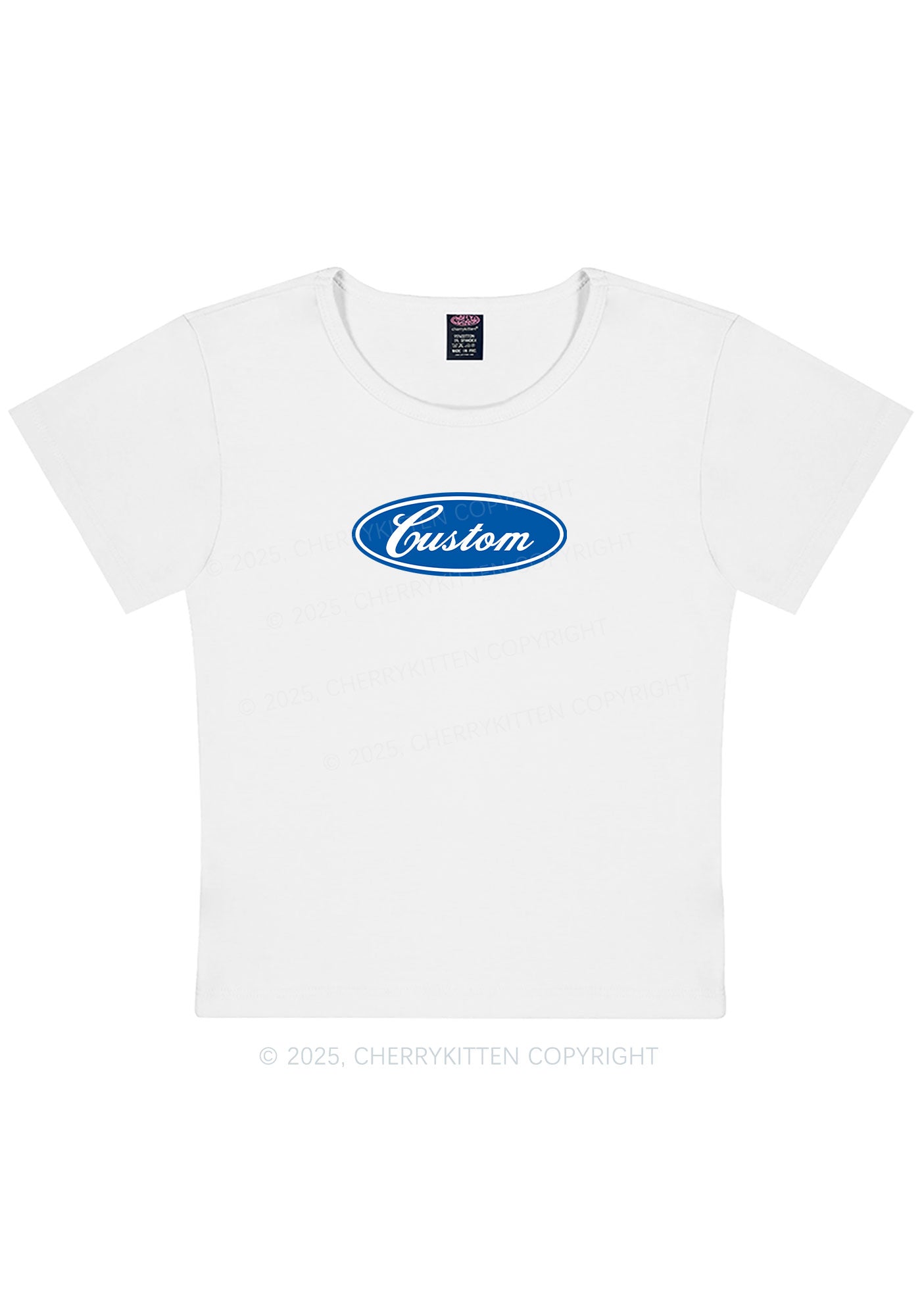 Oval Custom Text Y2K Baby Tee Cherrykitten