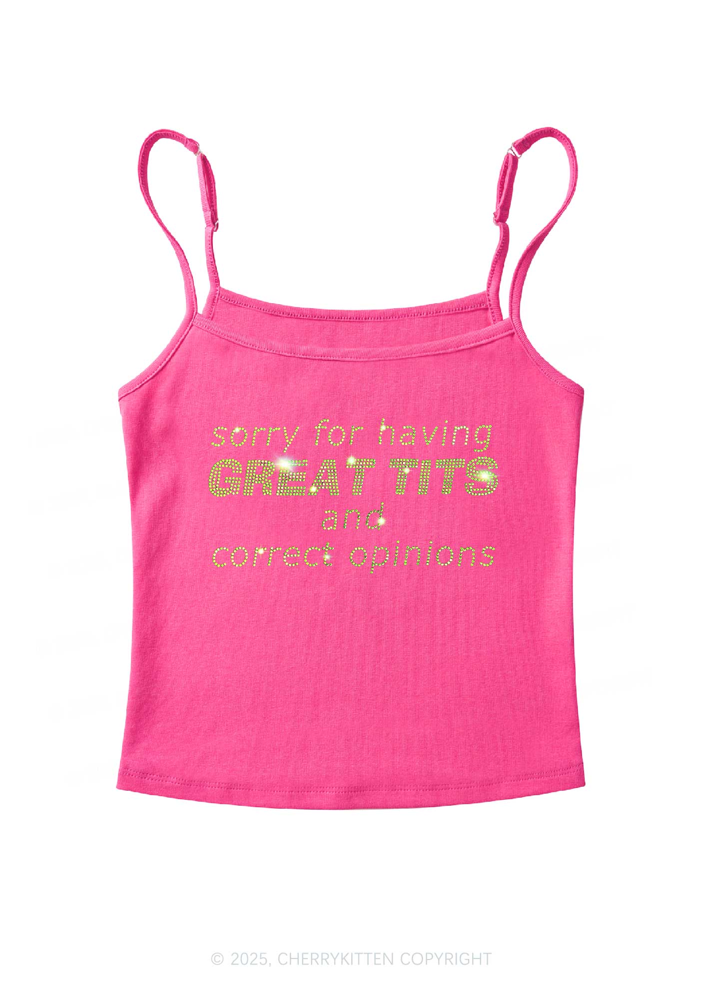 Rhinestone Sorry For Having Correct Opinions Y2K Spaghetti Strap Cami Cherrykitten
