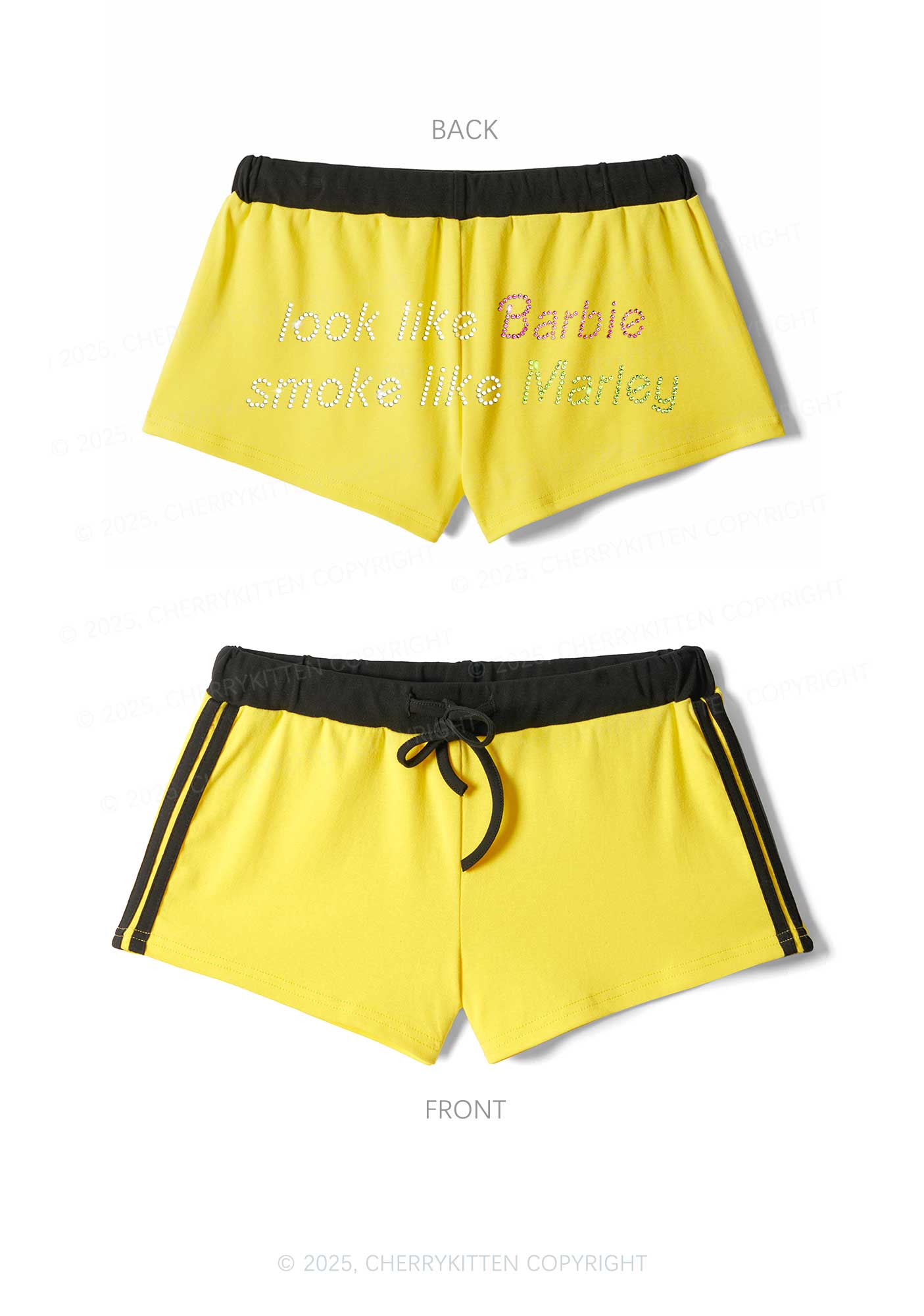 Rhinestone Smoke Like Marley Y2K Drawstring Mini Shorts Cherrykitten