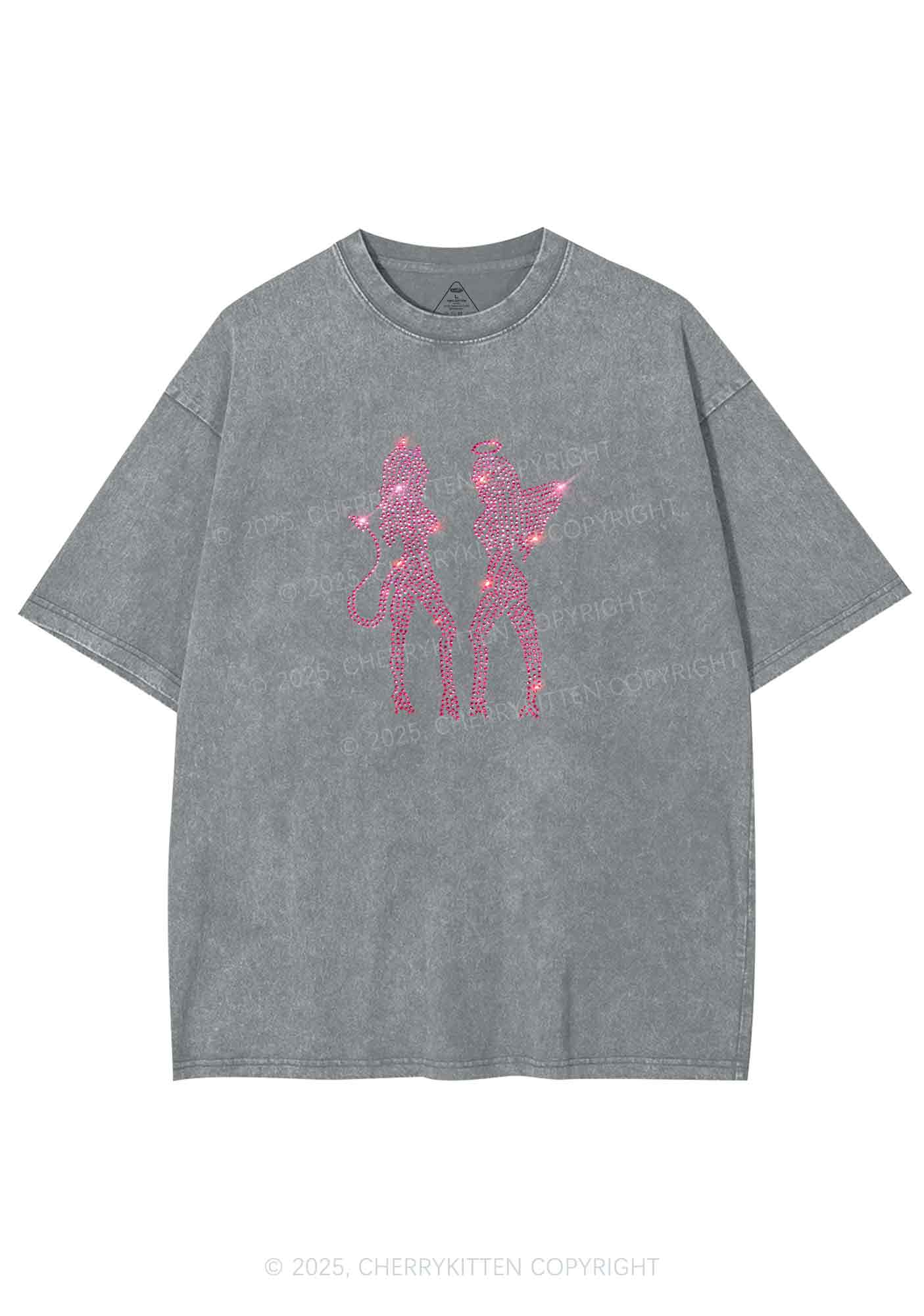Rhinestone Dancing Girls Y2K Shirts Washed Tee Cherrykitten