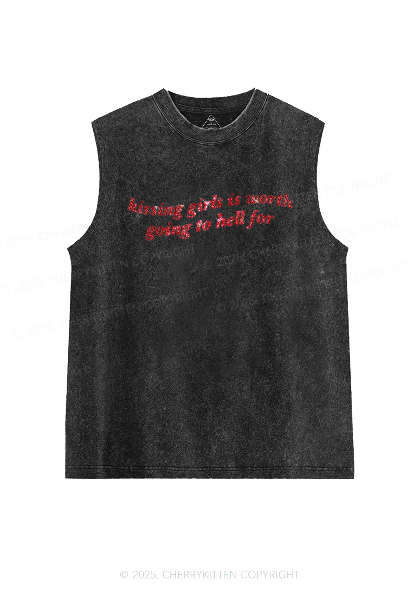 Rhinestone Kissing Girls is Worth Pride Y2K Washed Muscle Tank Cherrykitten