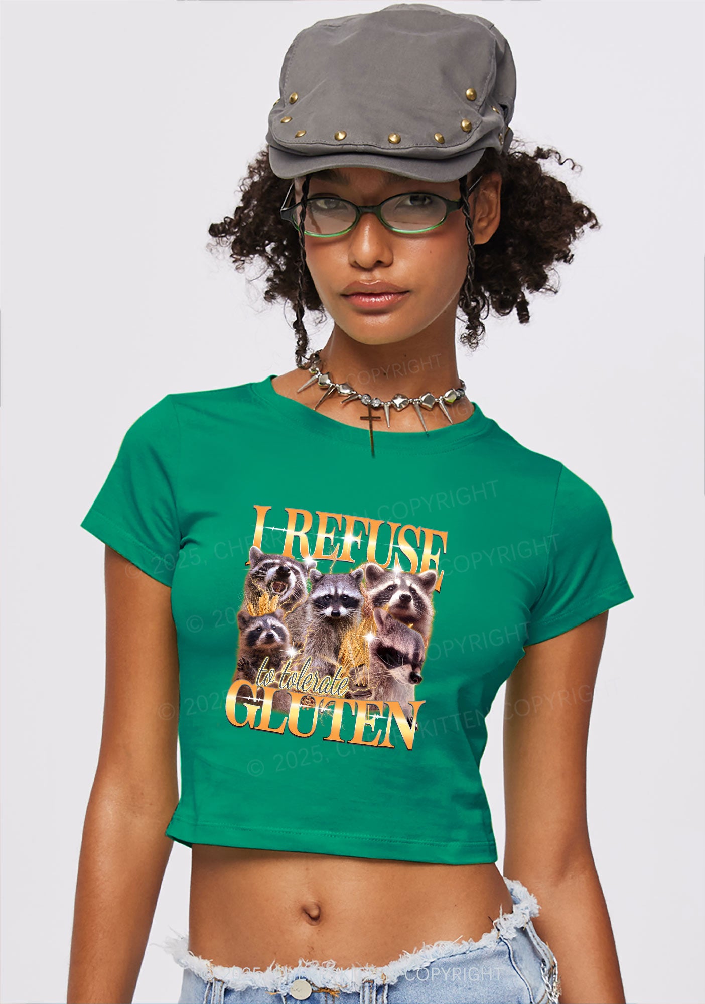 Raccoons Refuse Tolerate Gluten Y2K Baby Tee Cherrykitten