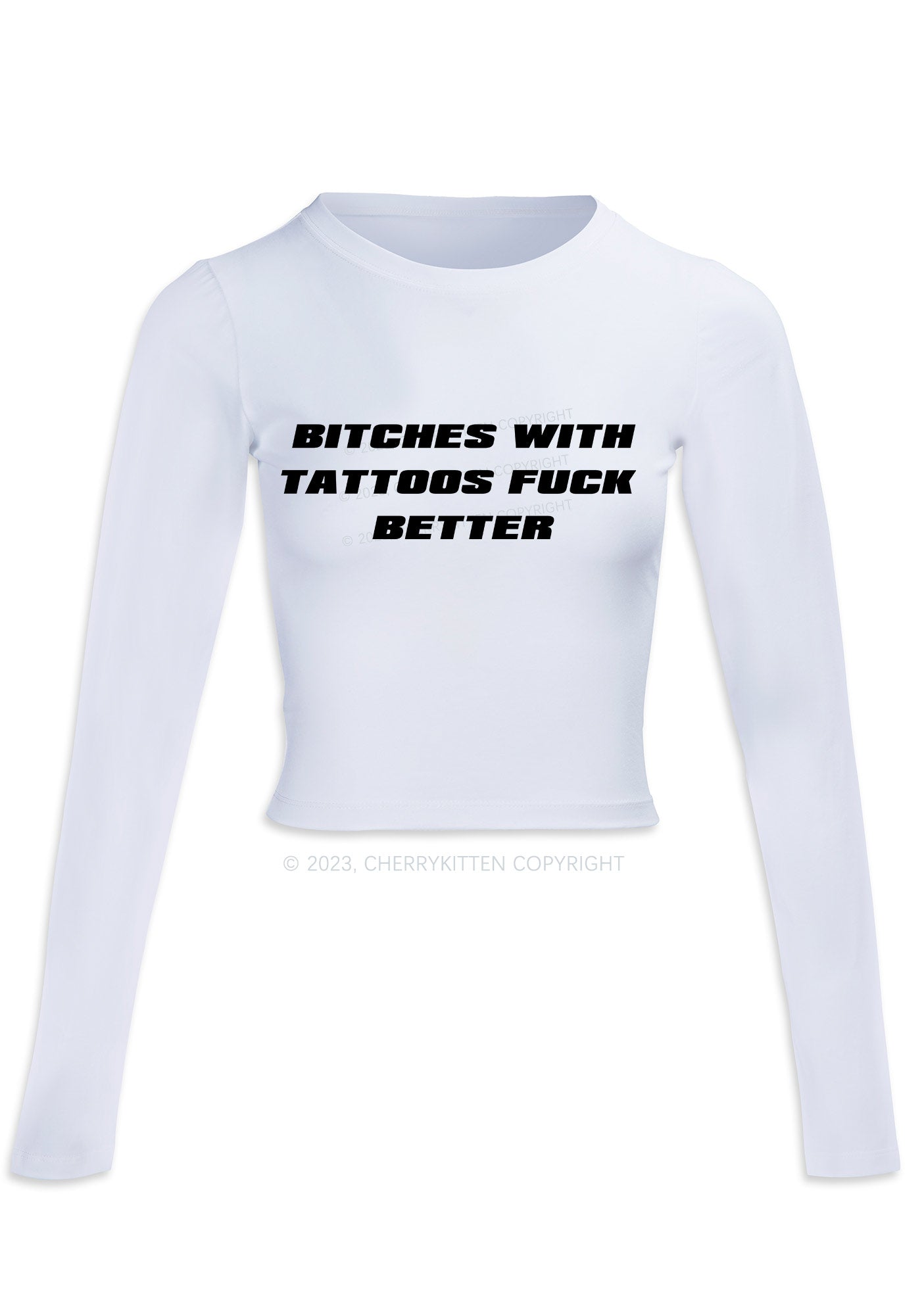 Bxxches With Tattoos Long Sleeve Crop Top Cherrykitten