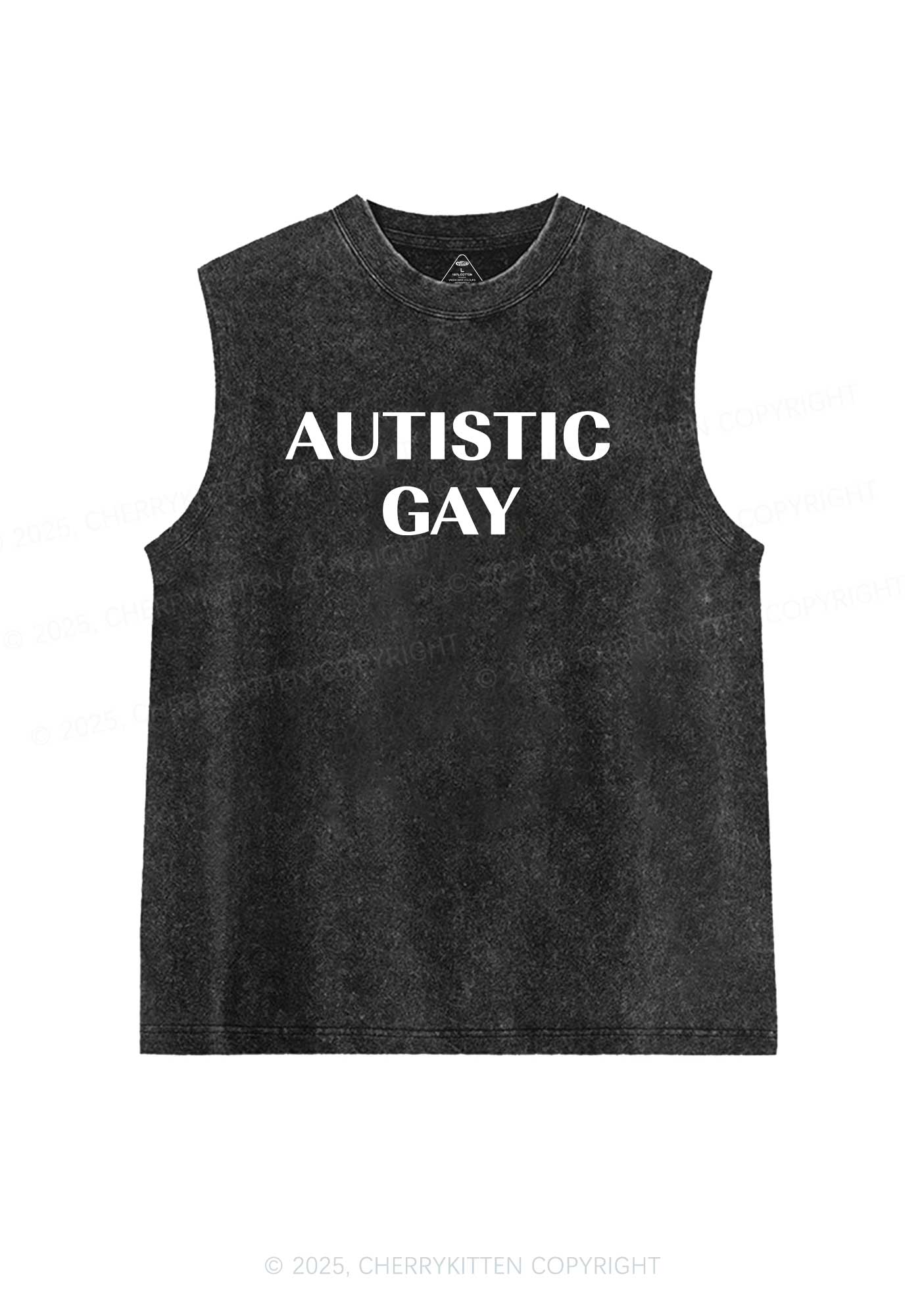 Autistic Gay Pride Y2K Washed Muscle Tank Cherrykitten