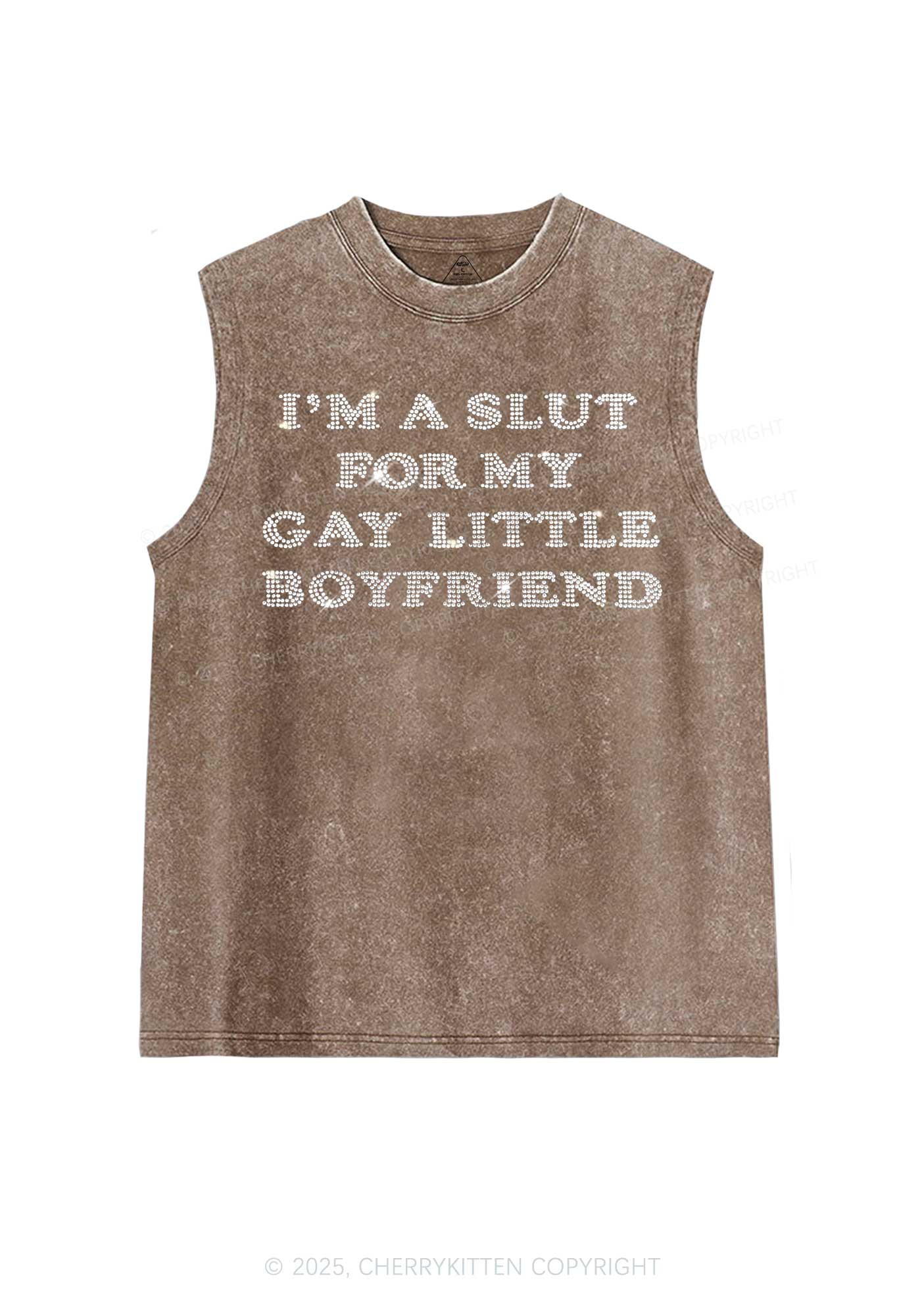 Rhinestone Slxt For My Gay BF Pride Y2K Washed Muscle Tank Cherrykitten