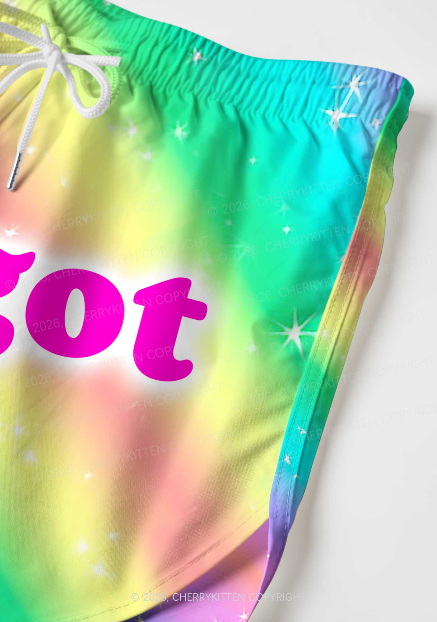 Rainbow Slide Faggot Pride Y2K Print Men Beach Shorts Cherrykitten