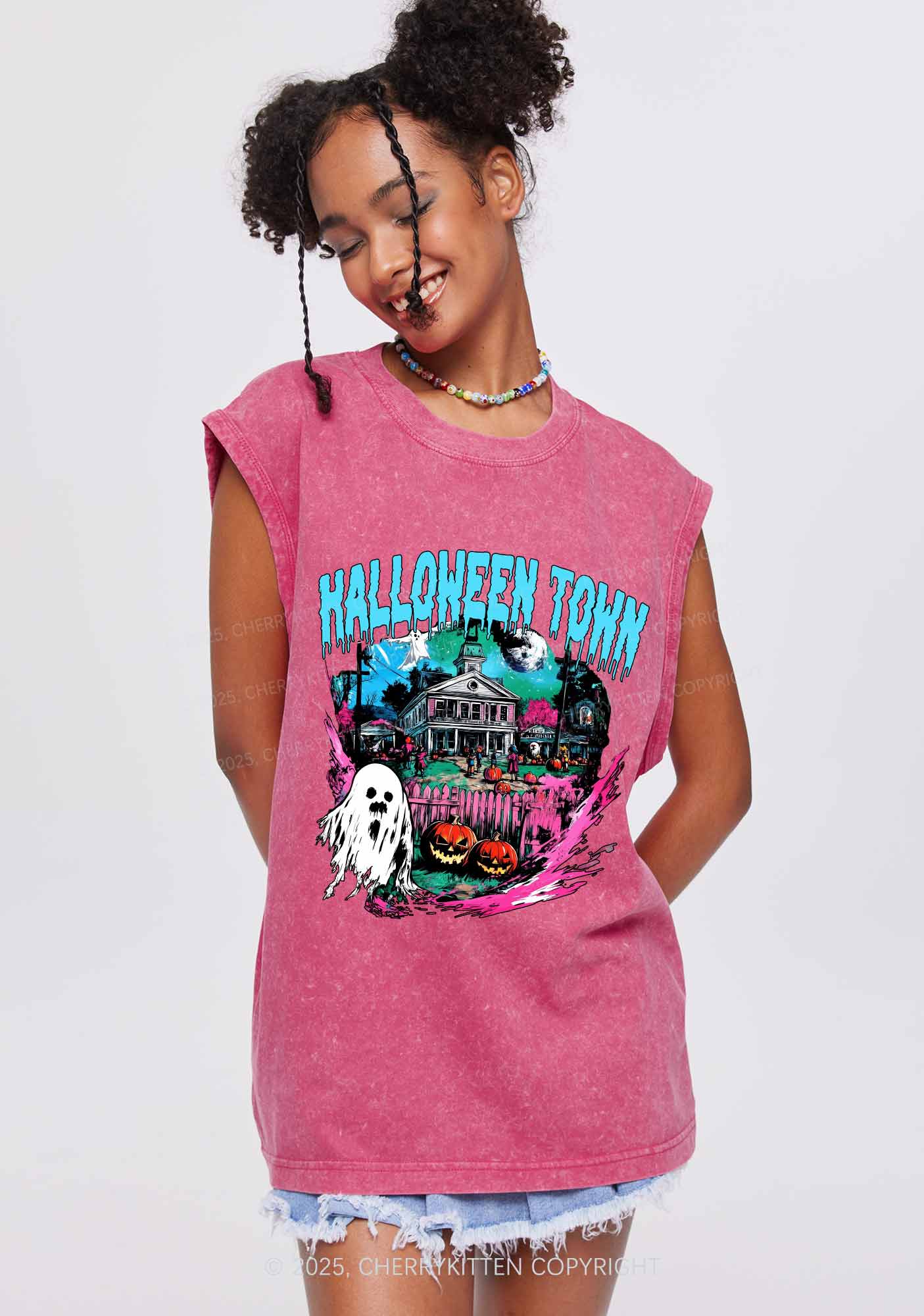 Halloween Ghost Town Y2K Washed Muscle Tank Cherrykitten