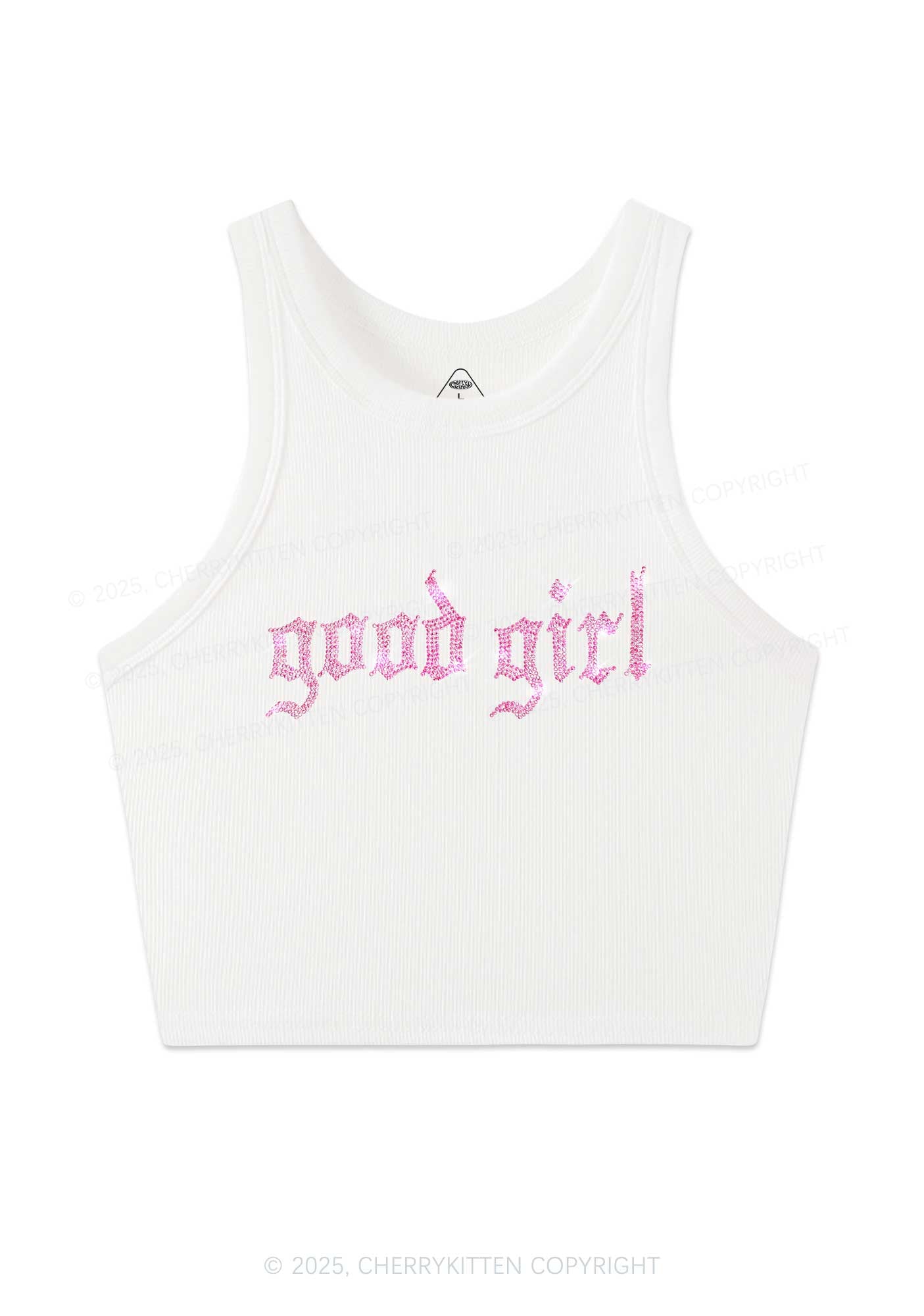 Rhinestone Good Girl Y2K Crop Tank Top Cherrykitten